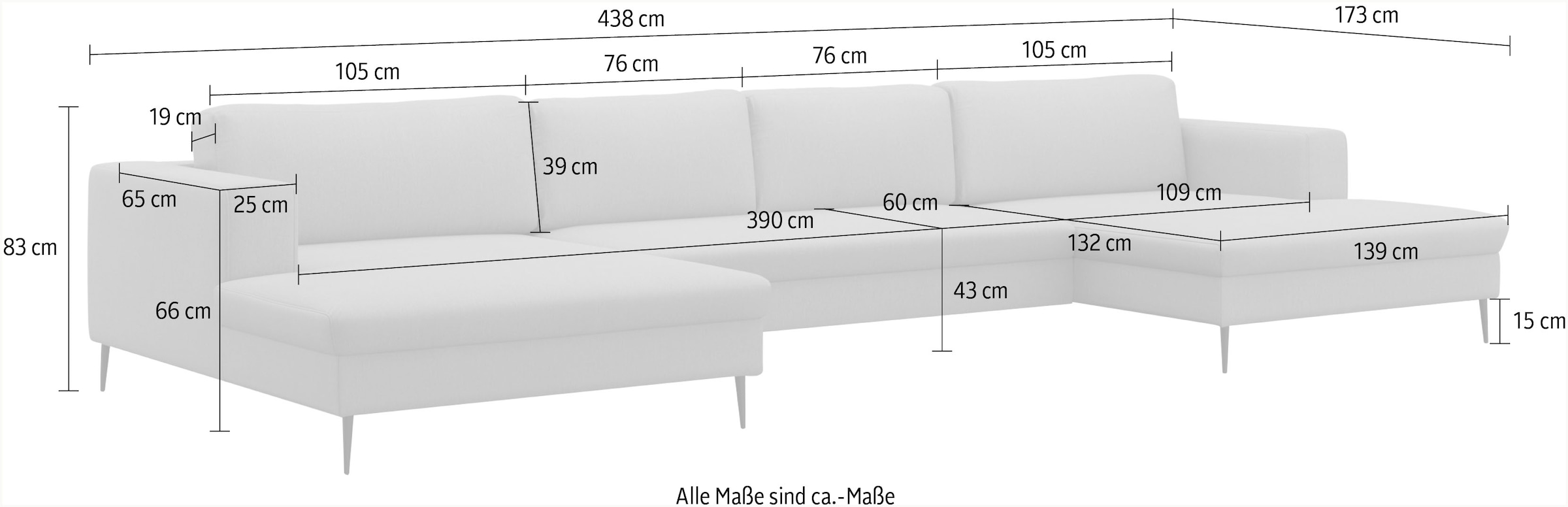 DOMO collection Wohnlandschaft »Modica U-Form«, XXL, in moderner Optik mit, 2 grosszügigen Recamieren, auch in Cord