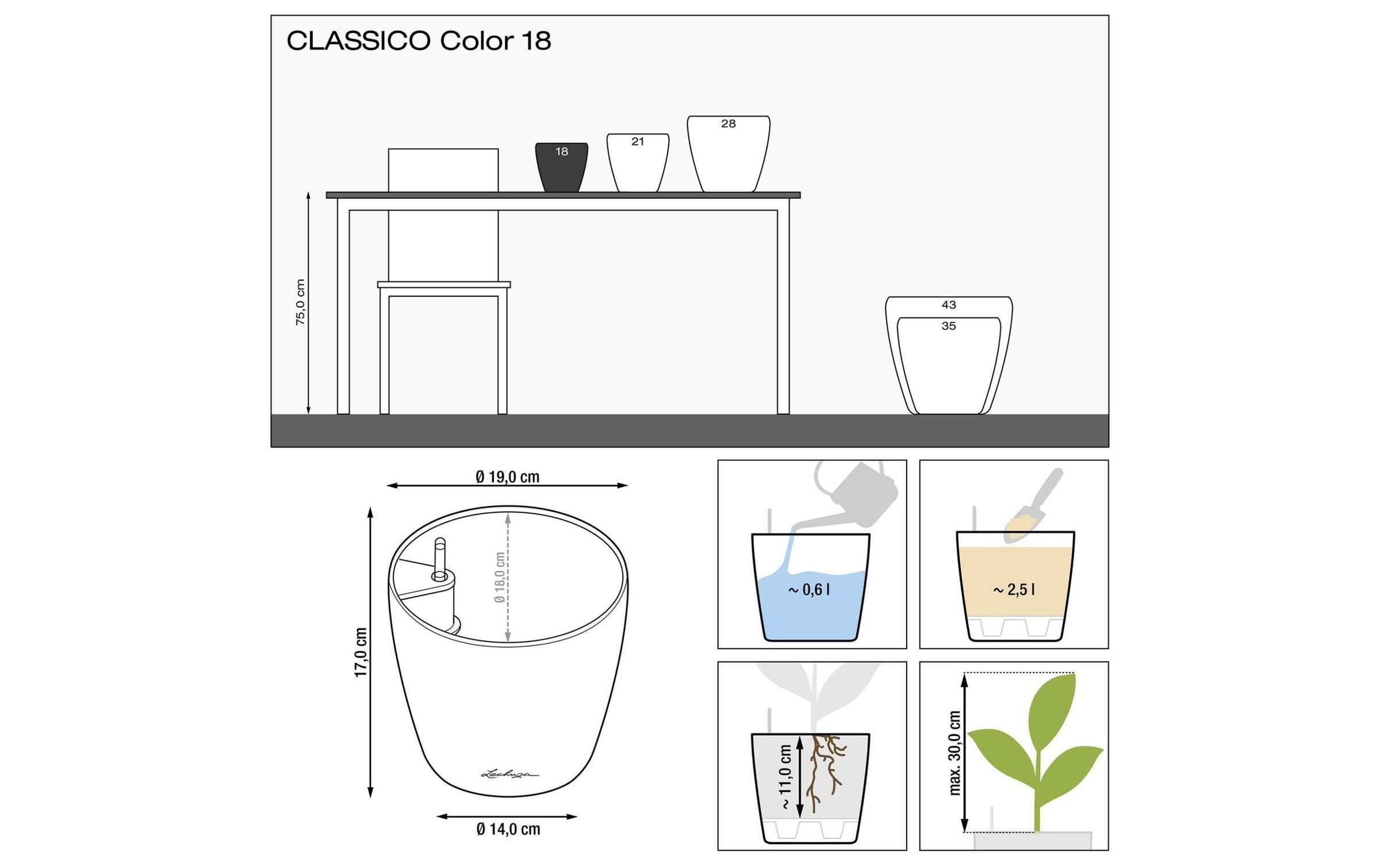 Blumentopf »Lechuza CLASSICO Color 18«