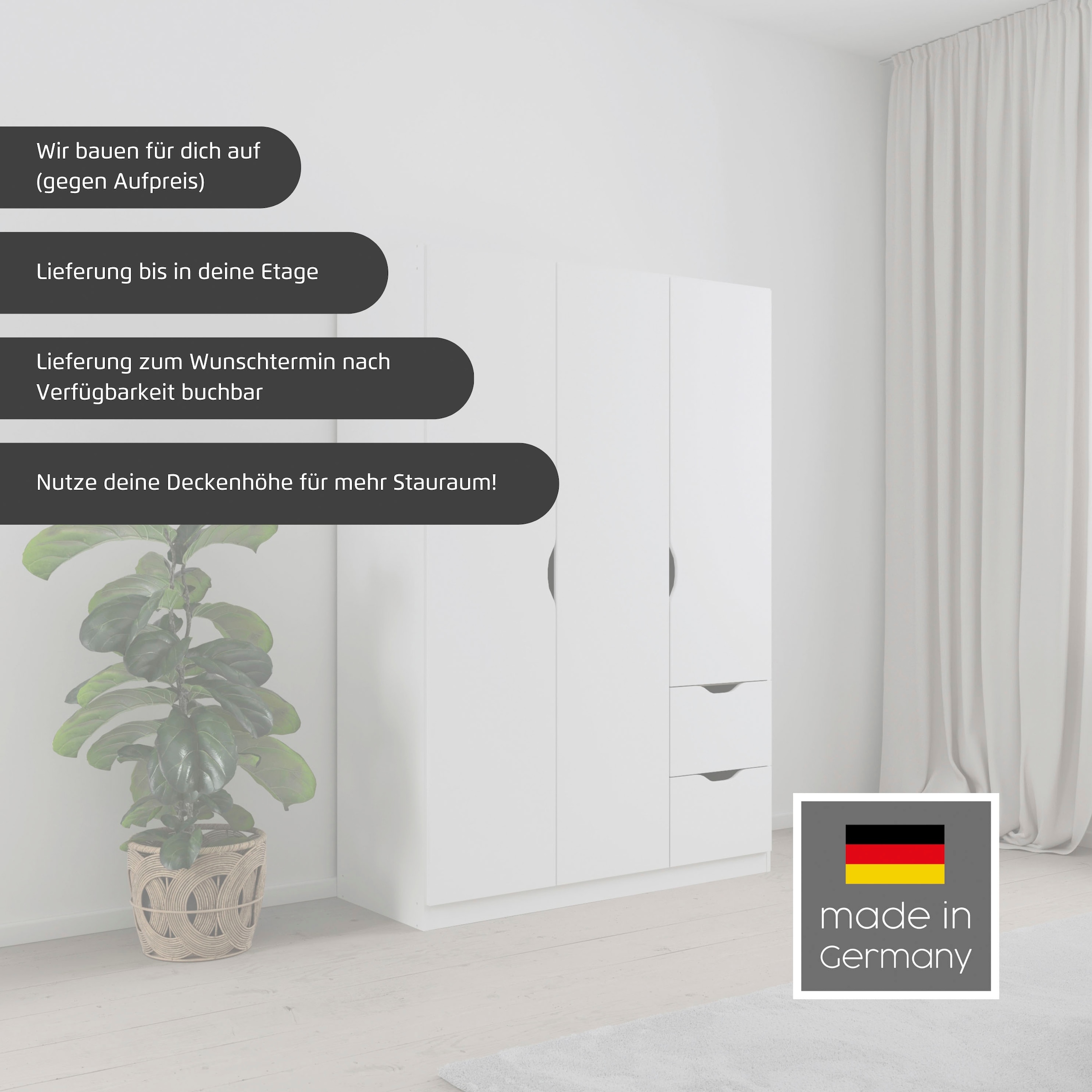 rauch Kleiderschrank »Drehtürenschrank Schrank Garderobe Ankleide FREISING« Breite/Höhe/Tiefe: 91/197/54 cm,  schlichtes Design mit griffloser Front und Griffmulde MADE IN GERMANY