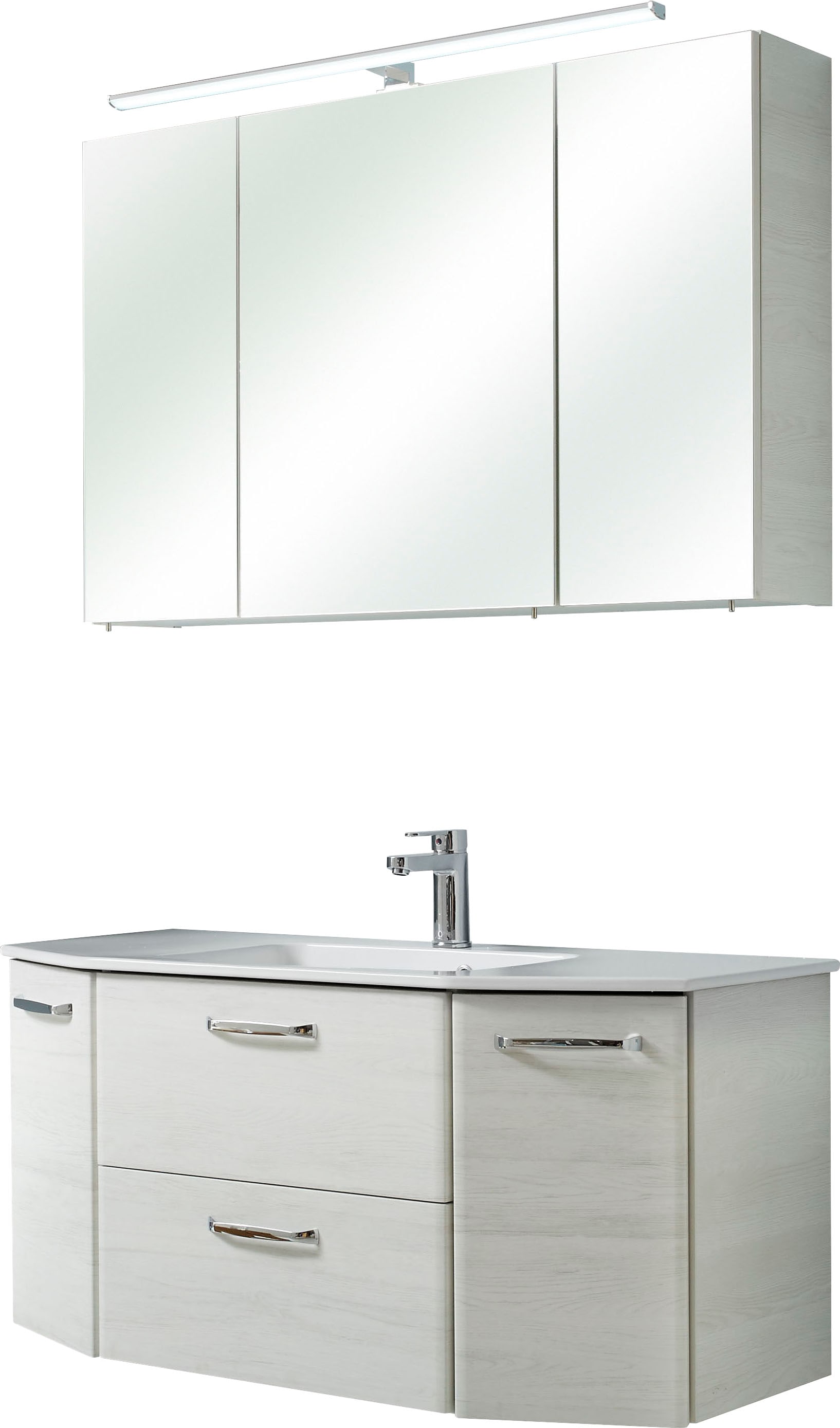 Image of Saphir Badmöbel-Set "Quickset 2-teilig, Keramik-Waschtisch mit LED-Spiegelschrank, 5 Türen" Set, 2 Stk. tlg.