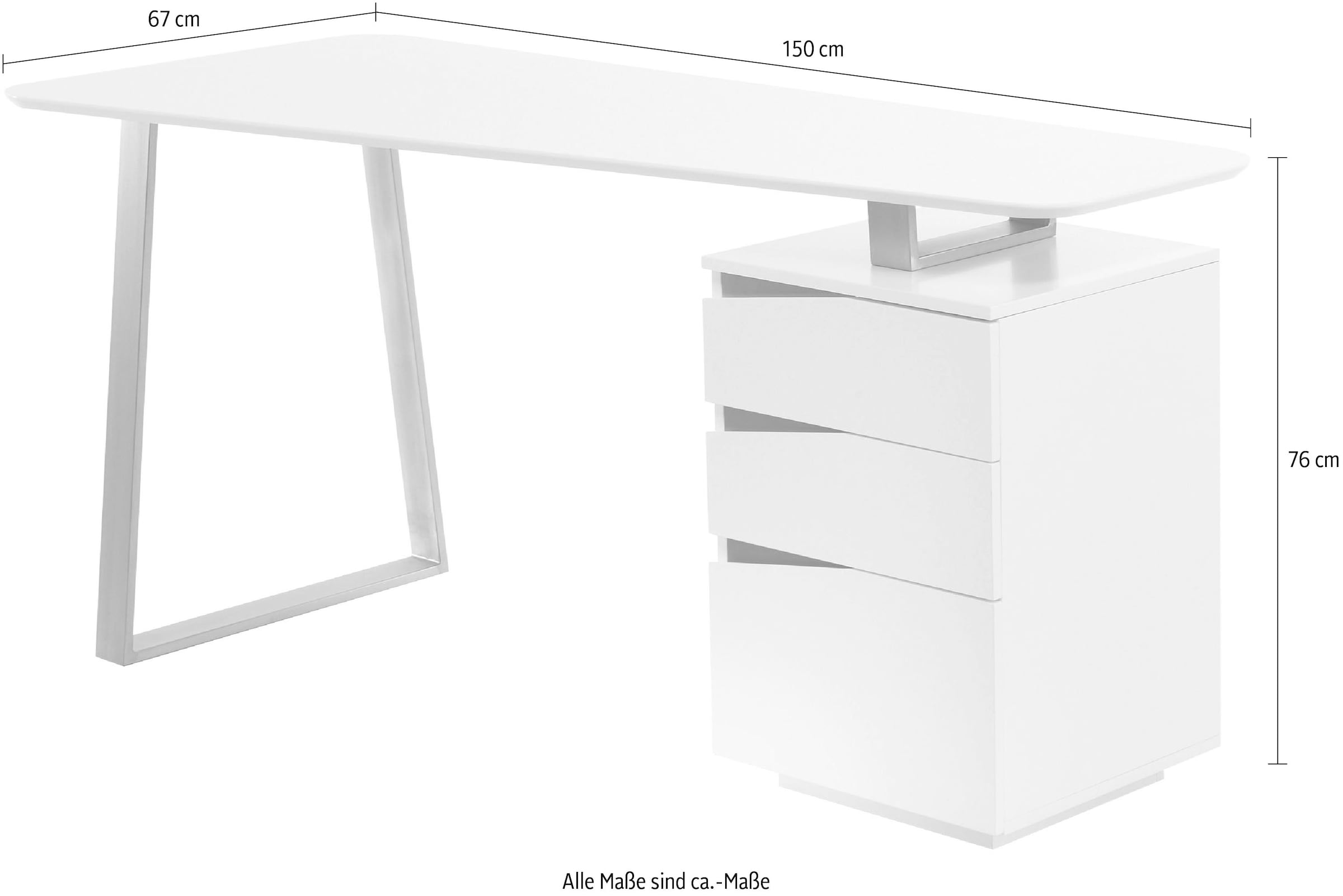 kaufen cm matt Breite »Tori«, MCA 3 150 Schreibtisch Schubladen, jetzt furniture weiss mit lackiert,