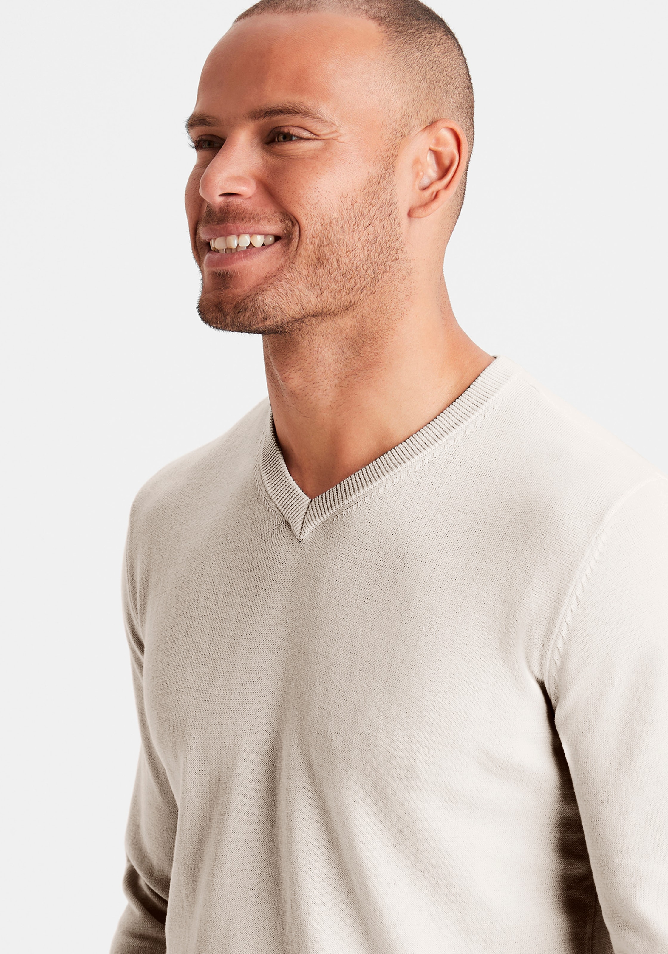 H.I.S Strickpullover mit V-Ausschnitt, Pullover aus Feinstrick, Baumwollmischung