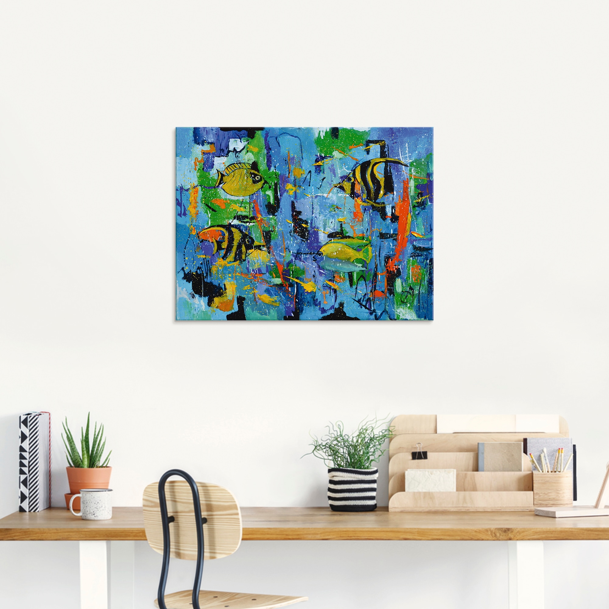 Artland Glasbild »Abstrakt Fische Blau«, Wassertiere, (1 St.), in verschiedenen Grössen