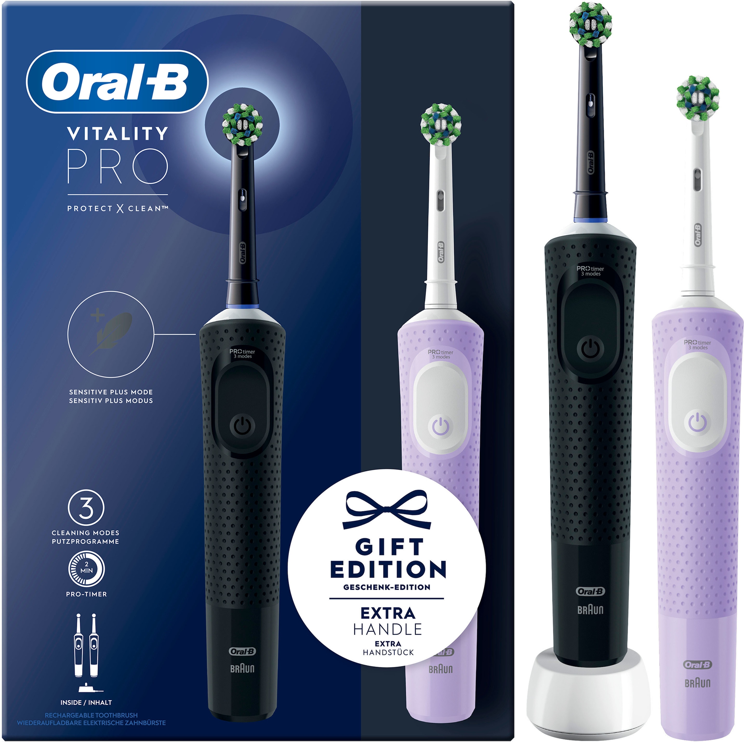 Image of Oral-B Elektrische Zahnbürste "Vitality Pro" 2 Stk. Aufsteckbürsten 3 Putzmodi, Doppelpack