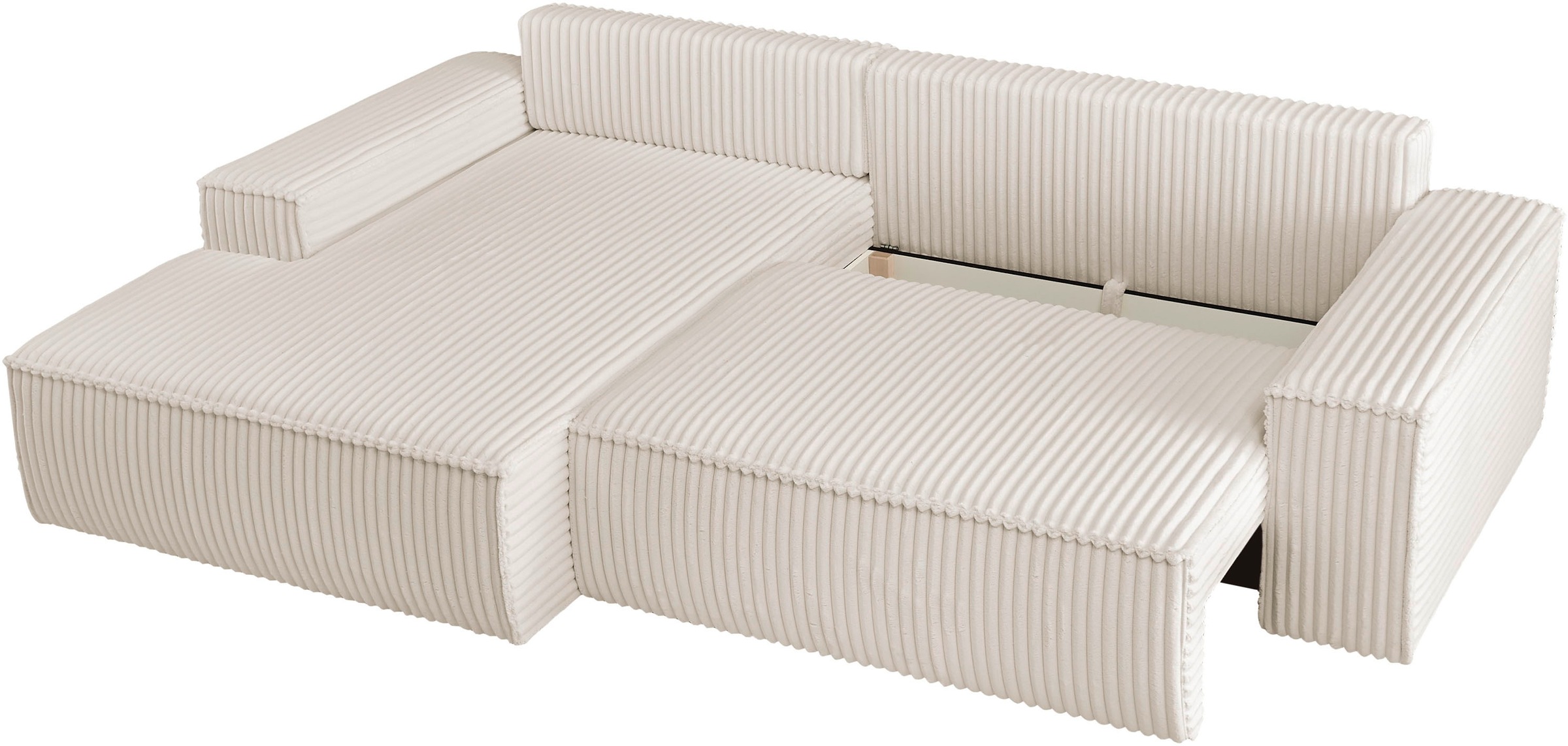 GOODproduct Ecksofa »FINNLEY, L-Form 257 cm, Schlafsofa« mit Bettkasten, in Bouclé, Struktur fein und Mega Cord