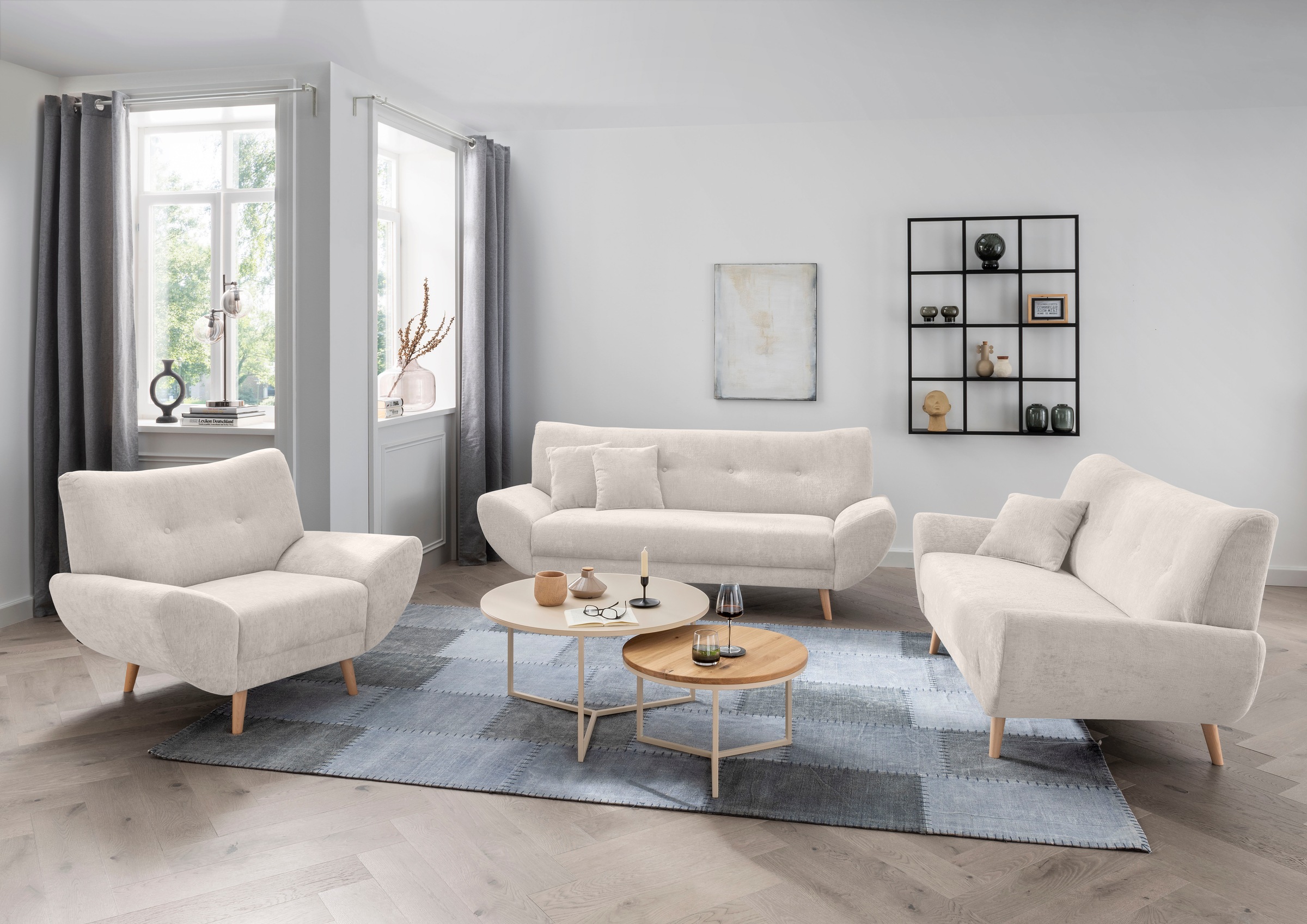 Image of Home affaire Polstergarnitur "Basta Set: 3er + 2er + Sessel, elegant, bequem, bodenfrei, Holzfuss" 3-2-1, 3 tlg. tlg.