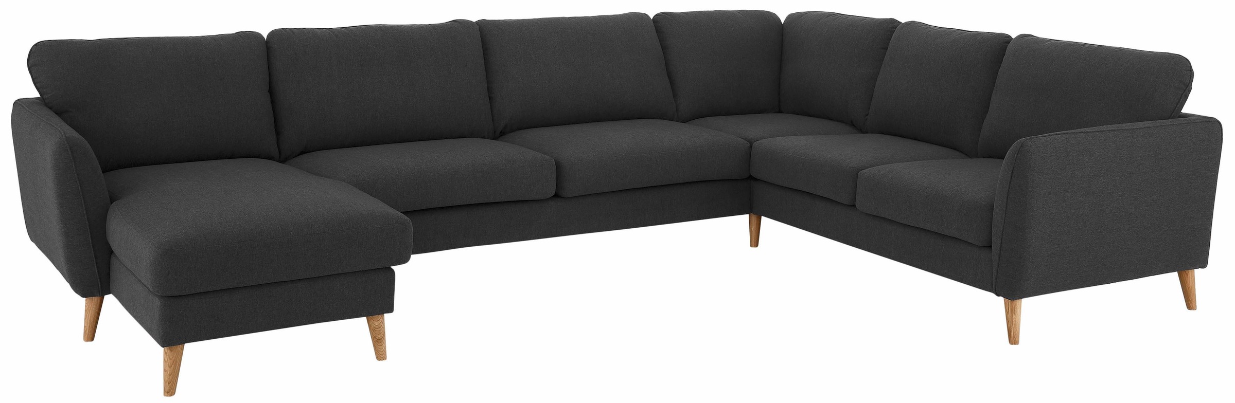 Home affaire Wohnlandschaft »MARSEILLE XXL 349cm, U-Form, Ottomane rechts/links wählbar«, Massivholzbeine Eiche, Landhausstil, Wellenunterfederung