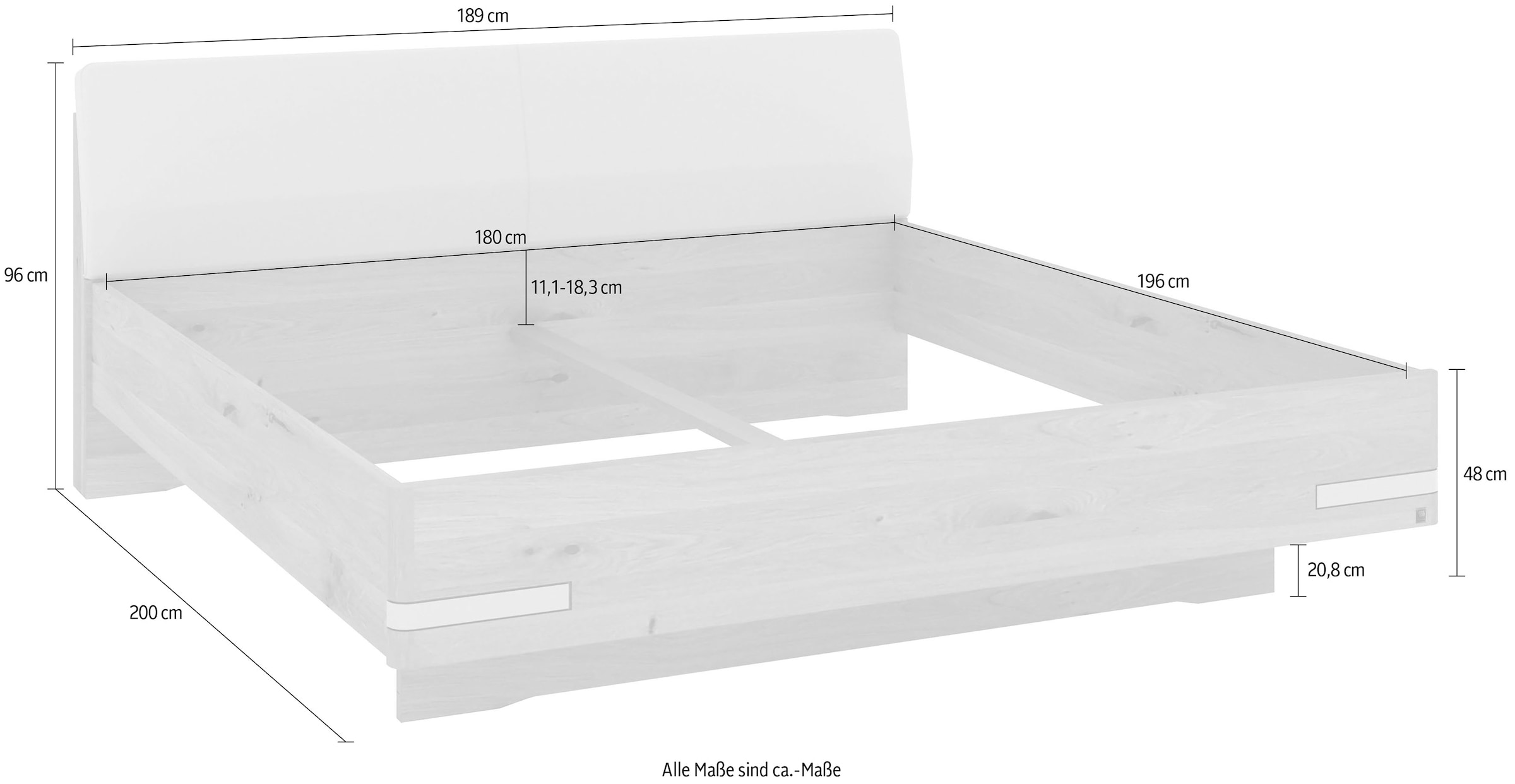 Musterring Lit en bois »Savona, Bettgestell, Bettrahmen, teilmassiv Bianco-Eiche« Capacité 220 kg, réglage 4 positions de hauteur de couchage, MADE IN GERMANY,  tête de lit en similicuir champagne, détails chromés, différentes tailles