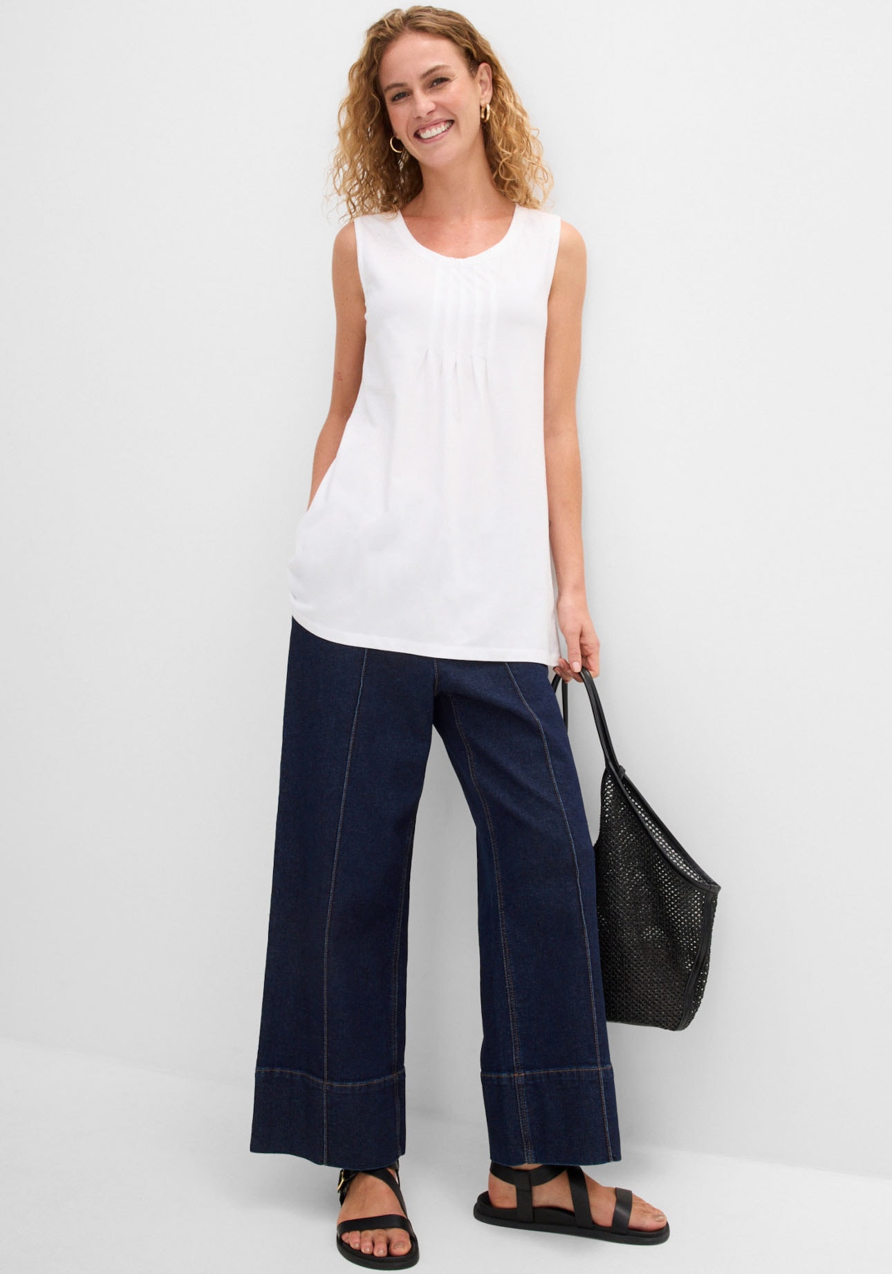 bonprix Longtop »Long-Top« mit elegantem Faltendetail, lockere Passform, reine Baumwolle