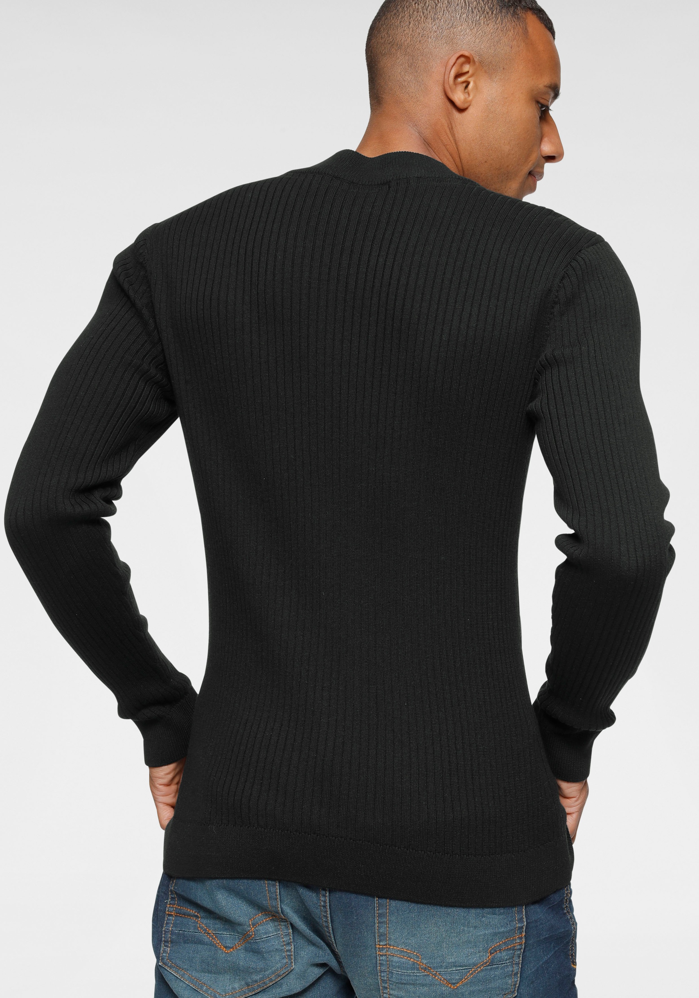 Bruno Banani Stehkragenpullover, in Rippstrickoptik