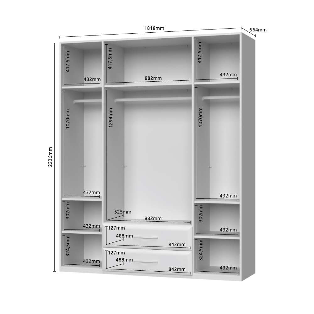 GOODproduct Armoires à vêtements »Gala, beige hochglänzend UV lackiert, kratzfest, FSC-zertifiziert« tiroirs arrondis en MDF décor bois, fermeture douce,  armoire haute (224cm), disponible en 4 largeurs, Made in Europe