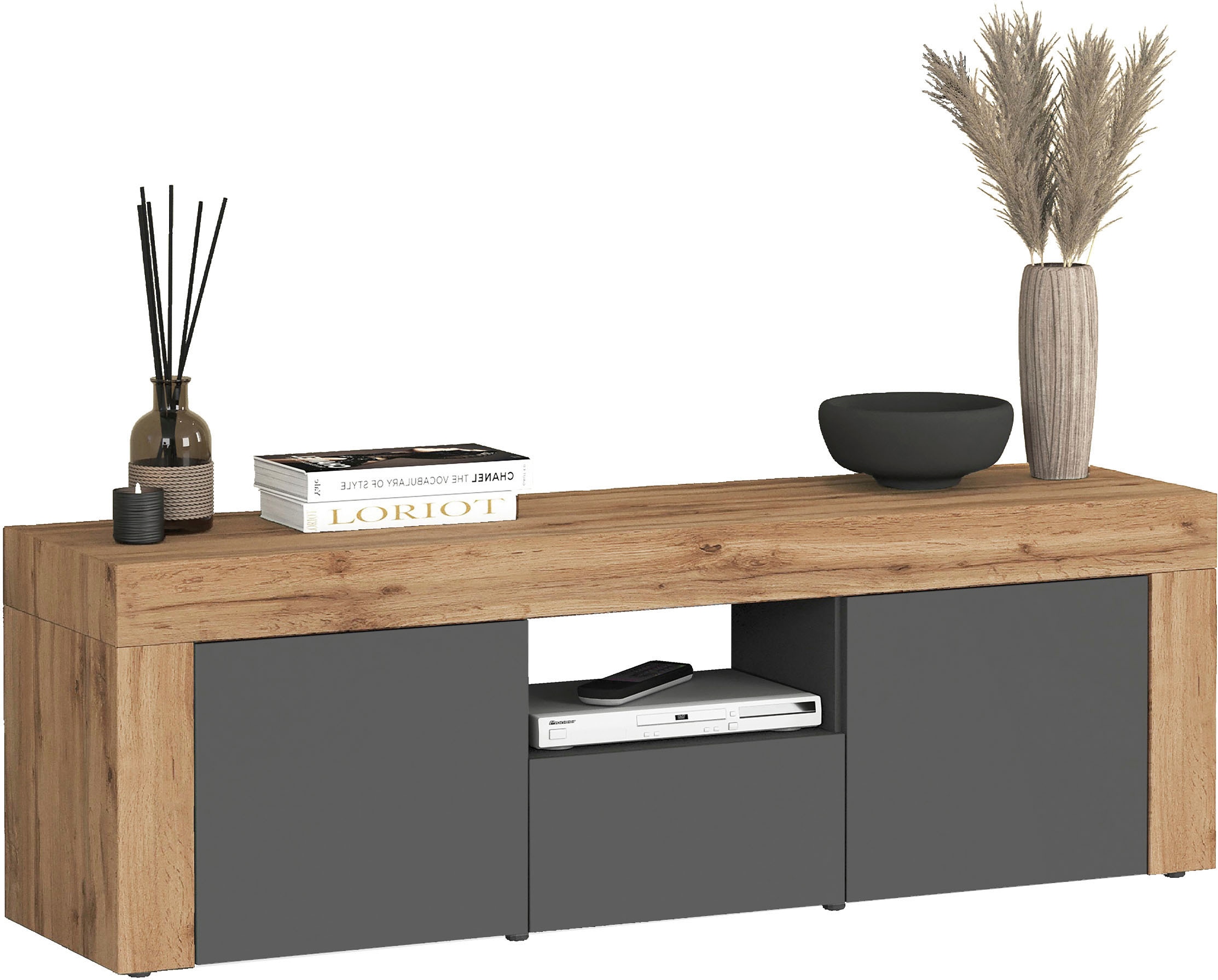 GOODproduct Table basse »CHRONOS Breite 155 cm mit 2 Türen, 1 Schublade,1 offenes Fach« 1 cuis tlg. TV-Board, Sideboard niedrig, Grifflos mit Push to Open 'Made in Italy'