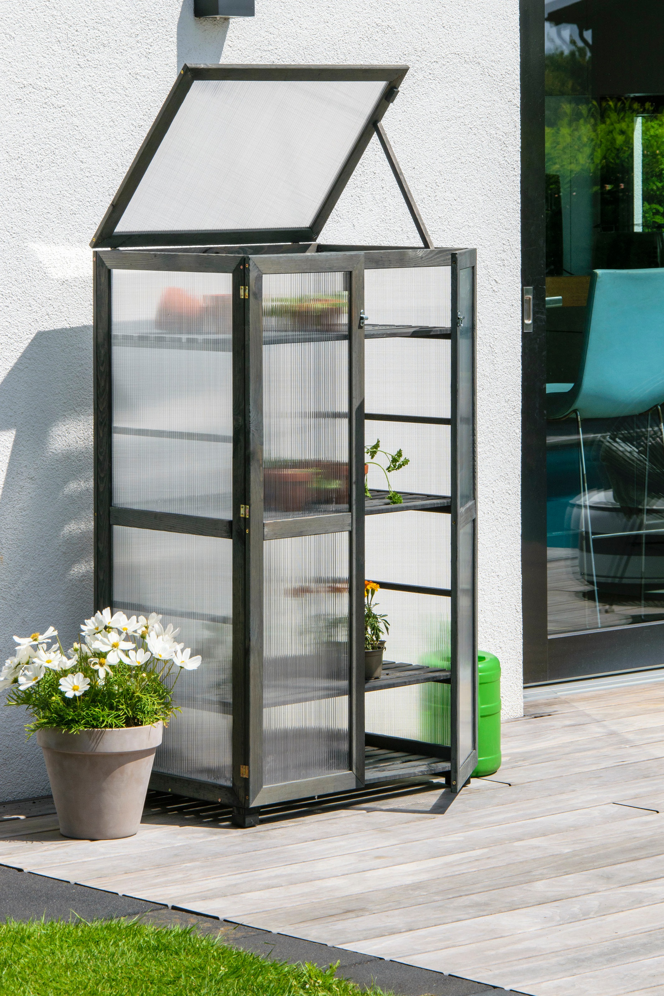 dobar Anzuchttopf »Dome«, grosser Anzuchtschrank aus FSC®-zertifiziertem Kiefernholz, Anthrazit