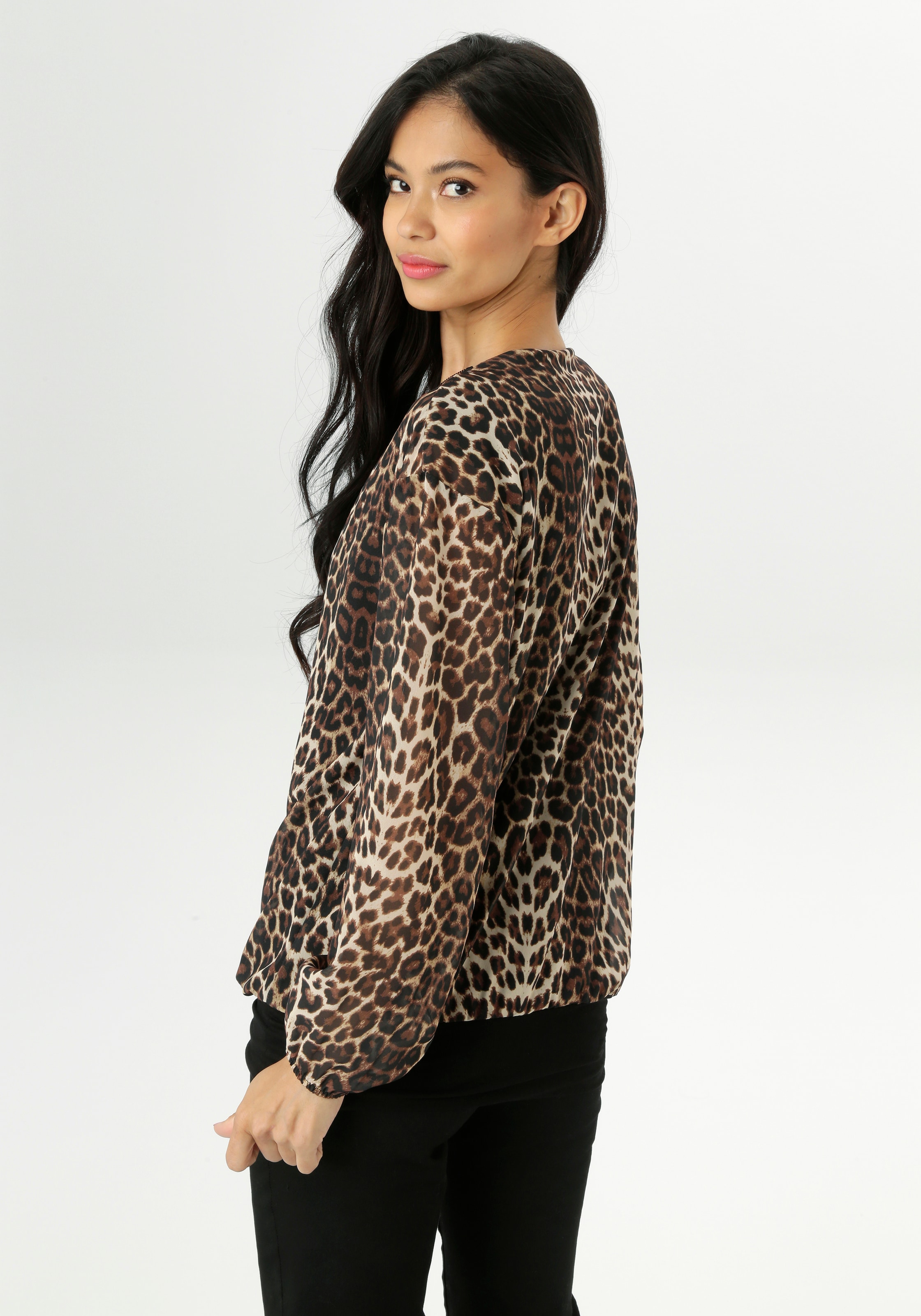 Aniston SELECTED Chiffonbluse, mit goldfarbenen Reissverschluss am Ausschnitt - NEUE KOLLEKTION