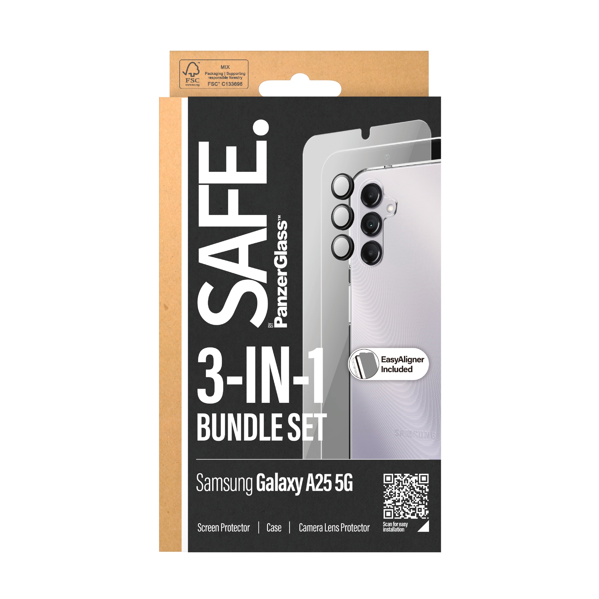 SAFE by PanzerGlass Displayschutzglas »3-in-1 Bundle Set Screen Protector, Case und Camera Lens Protector« für Samsung Galaxy A25 5G Bildschirmschutz, Kameraschutz, Backcover, Rundumschutz, 360 Grad