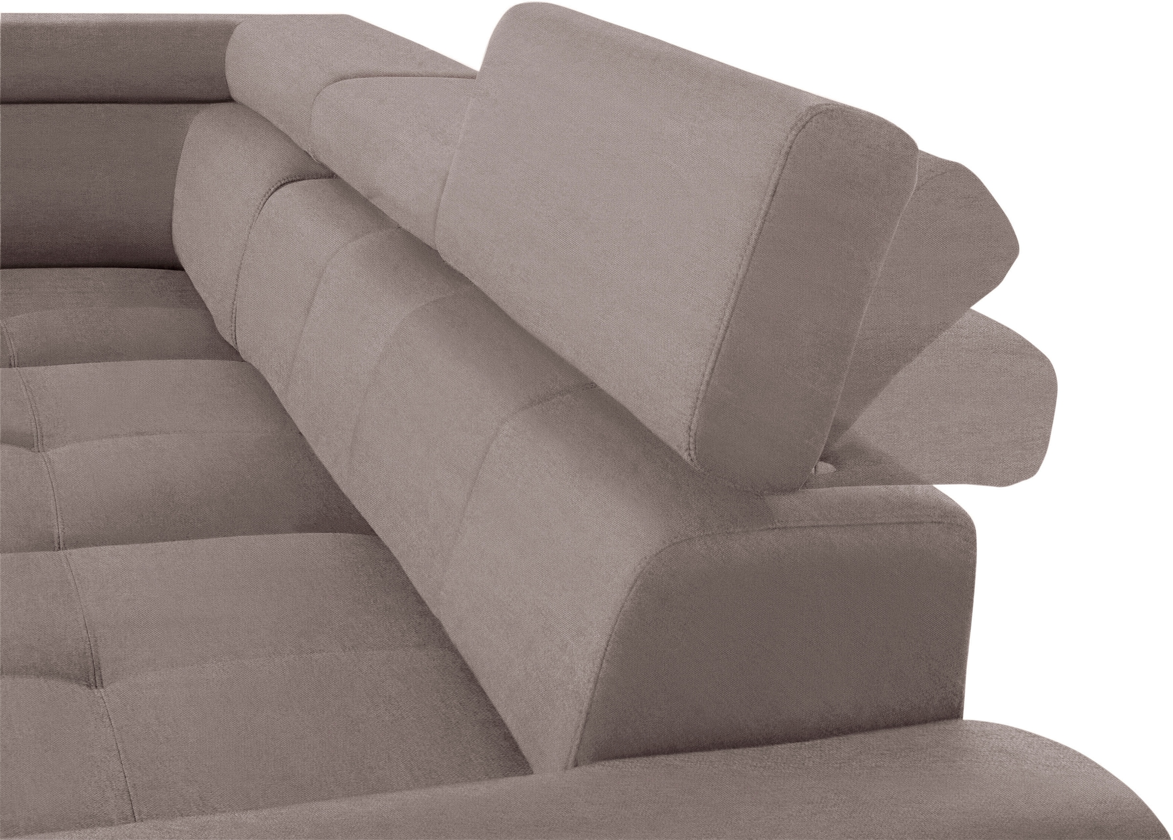exxpo - sofa fashion Ecksofa »Enya, hoher Sitzkomfort, Breite 266cm, bequem, 12cm hohe Füsse, L-Form« mit Kopfteilverstellung, wahlweise Bettfunktion u. Bettkasten