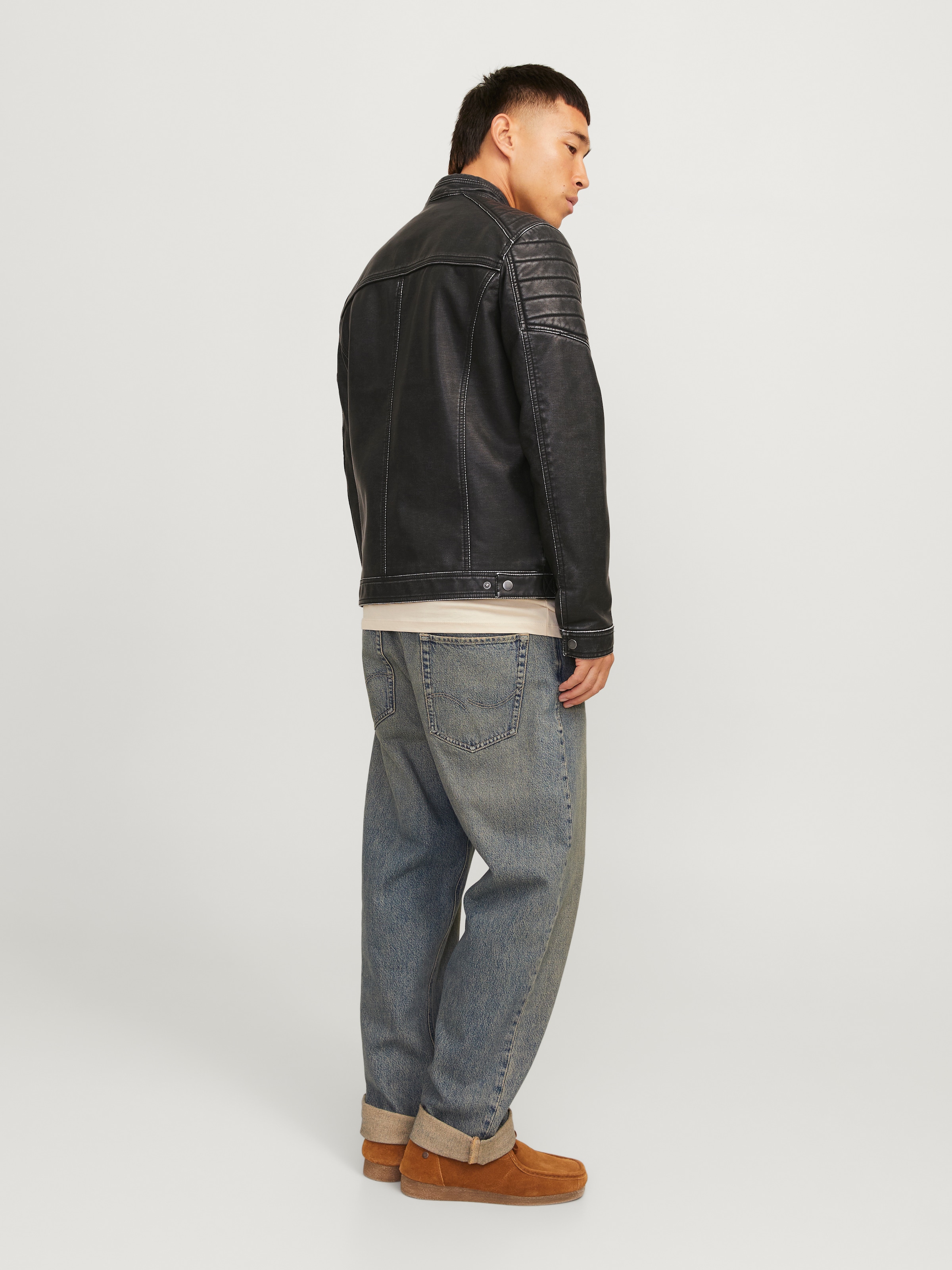 Jack & Jones Lederimitatjacke »JJEROCKY WASHED PU JACKET NOOS«, ohne Kapuze, mit Bandkragen