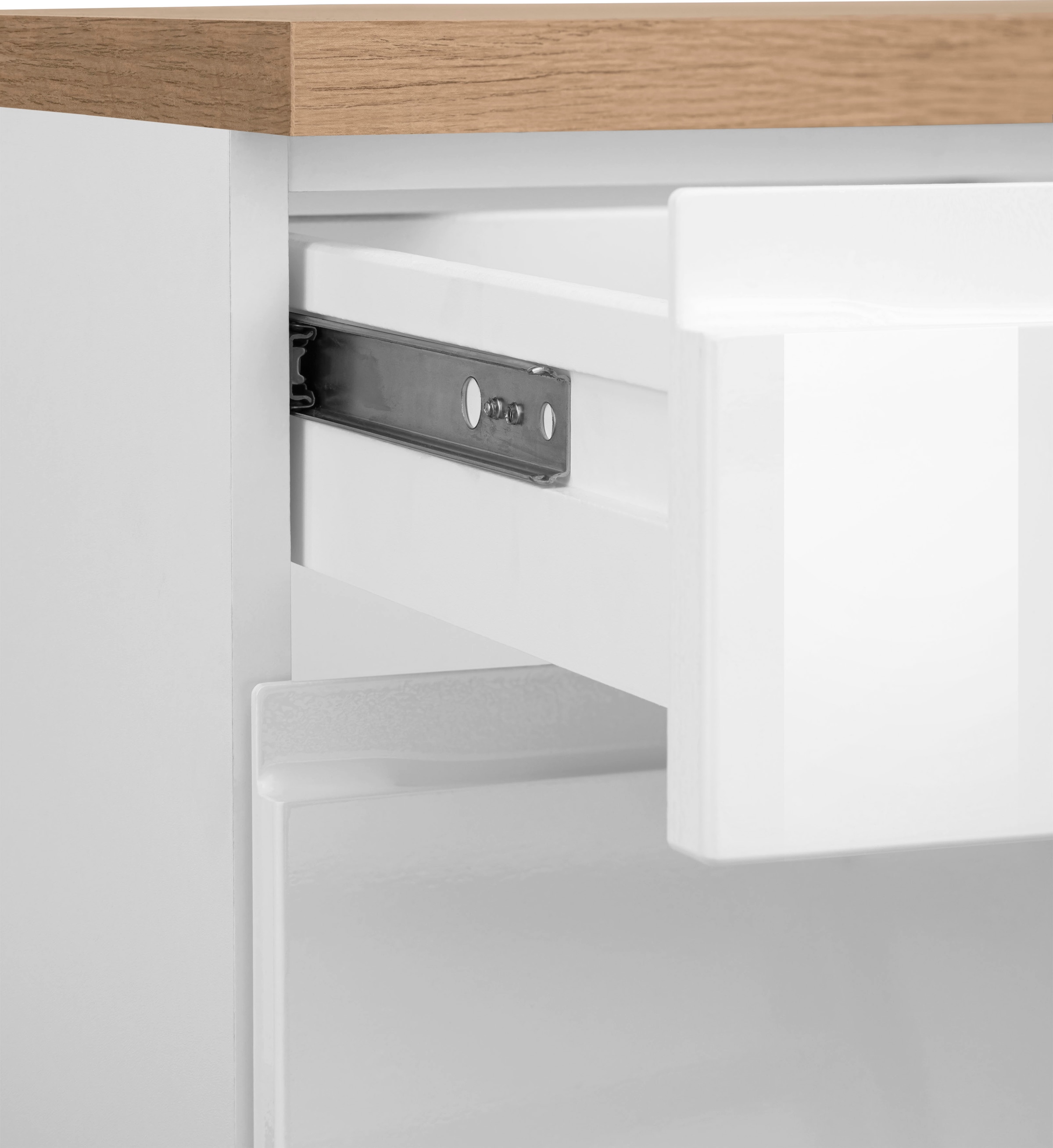 KOCHSTATION Küchenzeile »KS-Virginia,neu in verbesserter Ausführung« Arbeitsplatte 38 mm stark, Stauraum, Softclose,  Breite 330 cm, Soft-Close, ohne E-Geräte