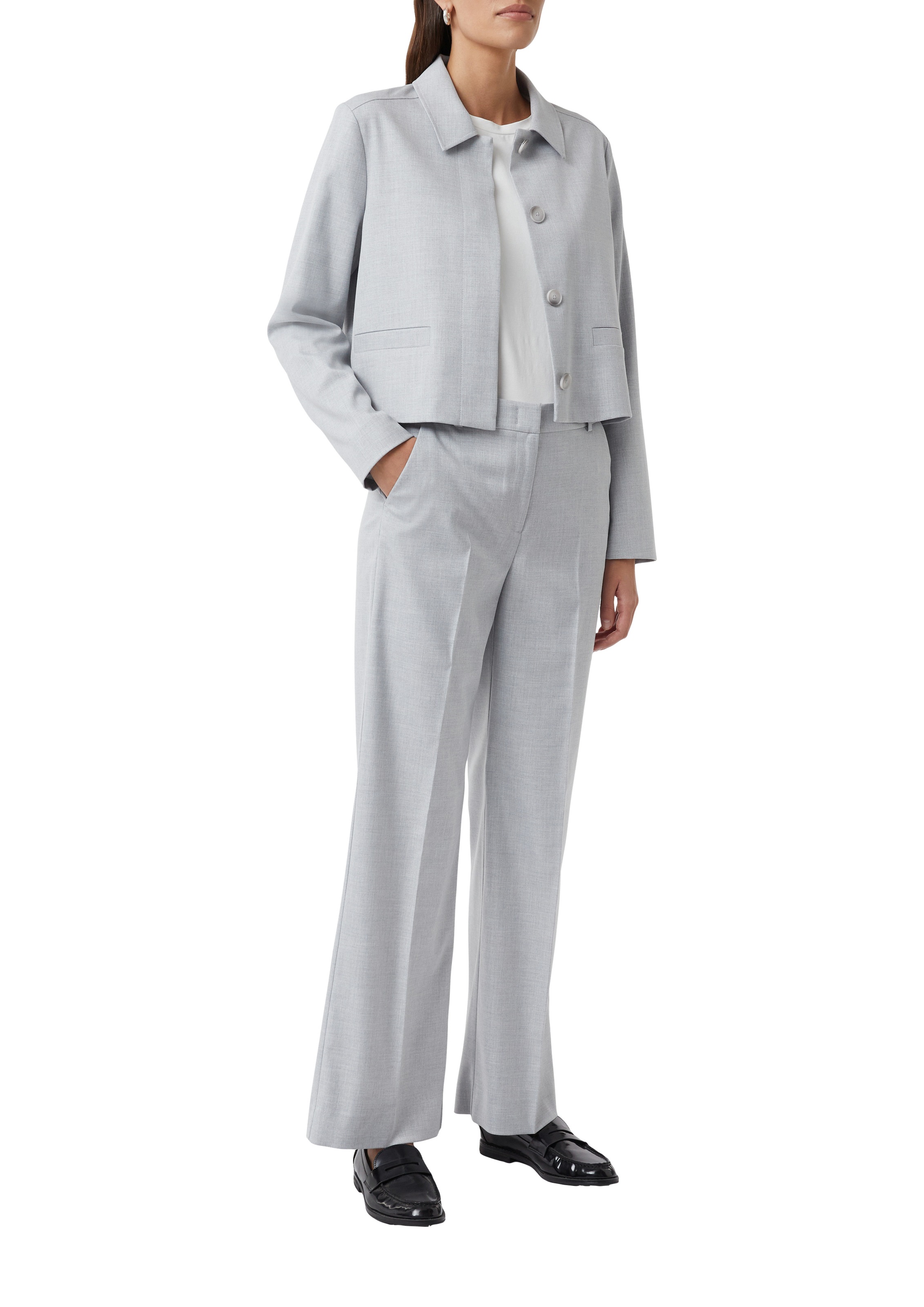 Comma Veste blazer court, avec col chemise et patte de boutonnage cachée
