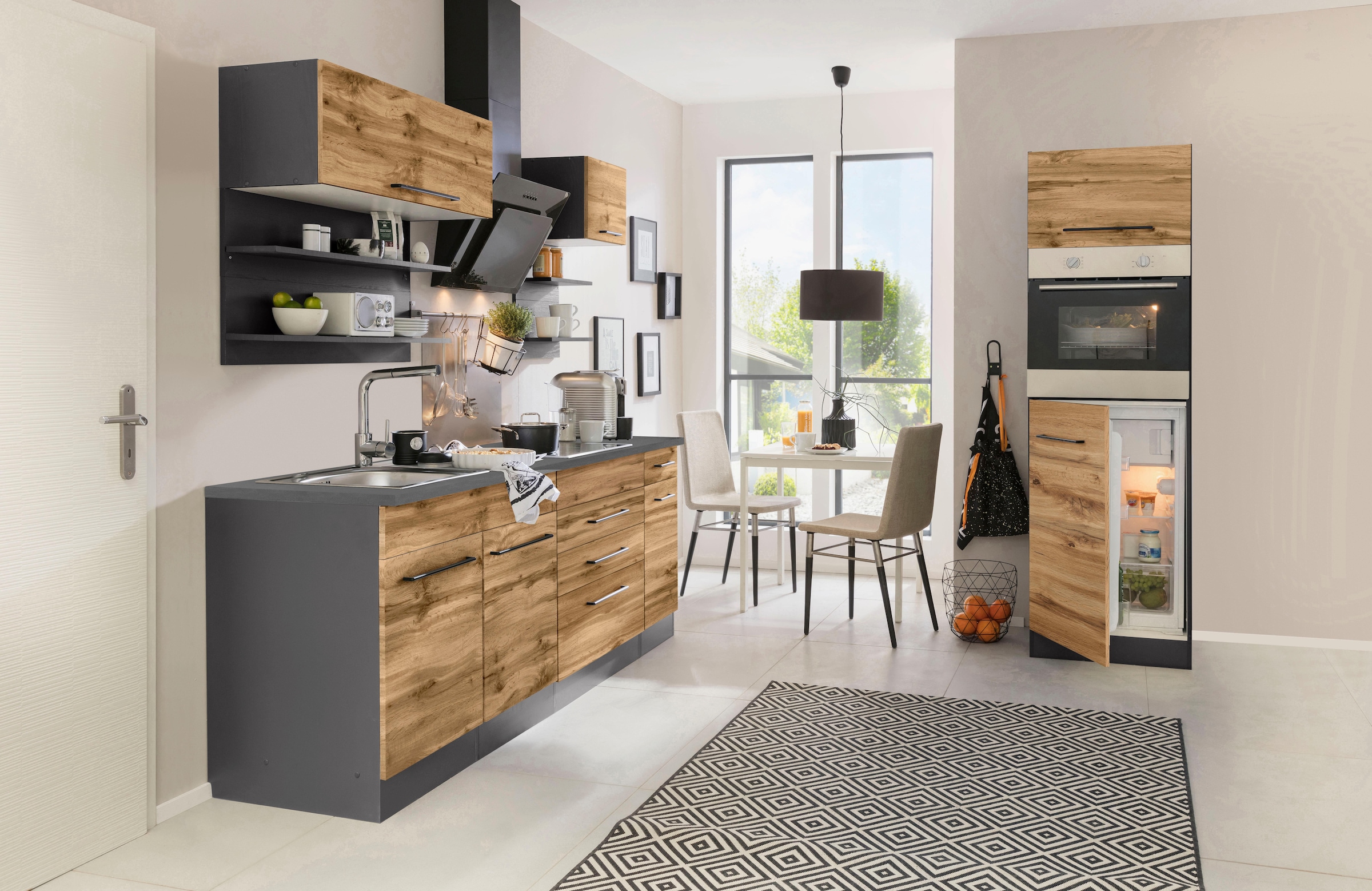 KOCHSTATION Kitchenette »KS-Tulsa« sans appareils électriques, largeur 290 cm, poignées métalliques noires, façades MDF