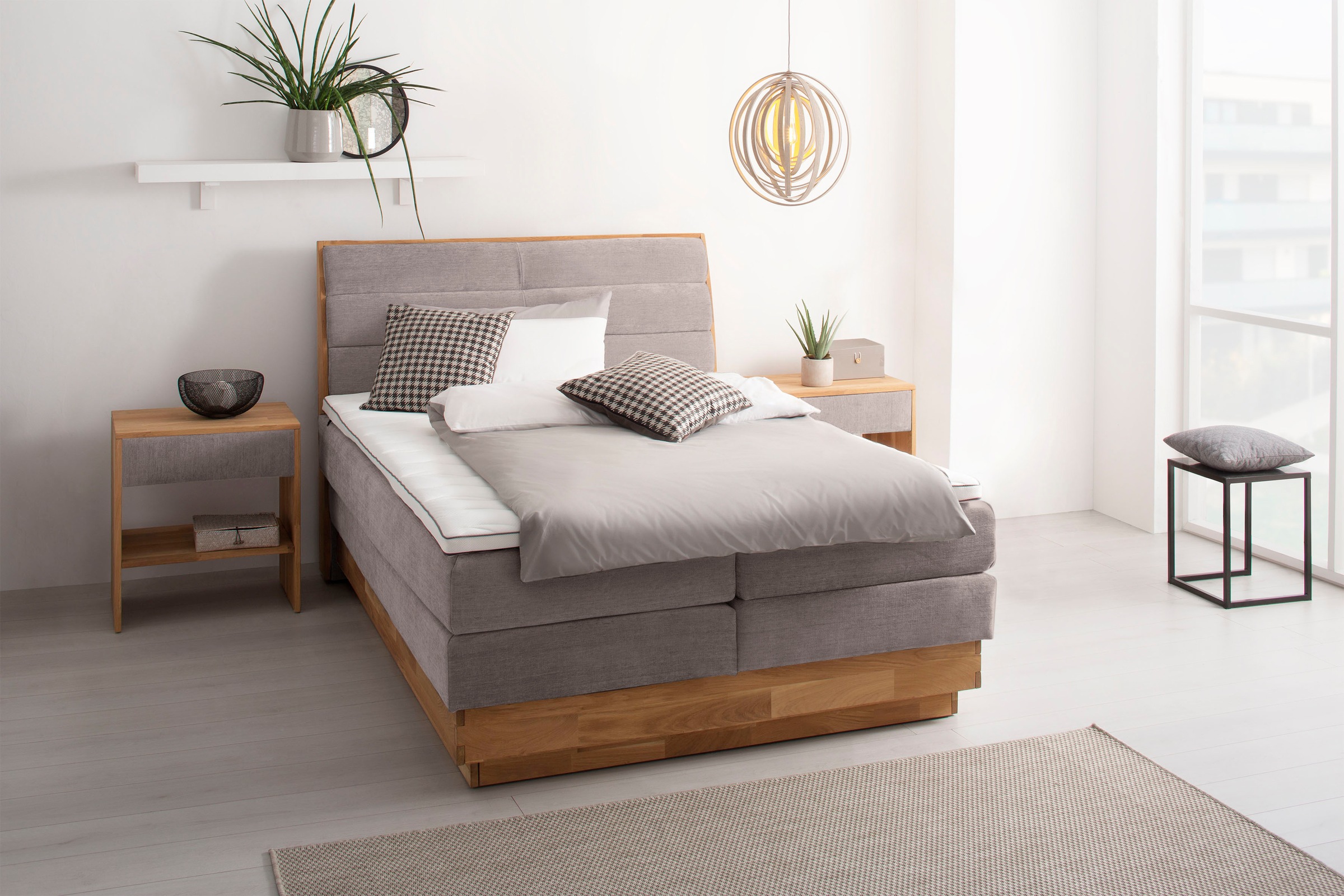 GOODproduct Boxspringbett »Jenna«, ohne LED-Beleuchtung, mit zertifizierten, recycelten Bezugsstoffen