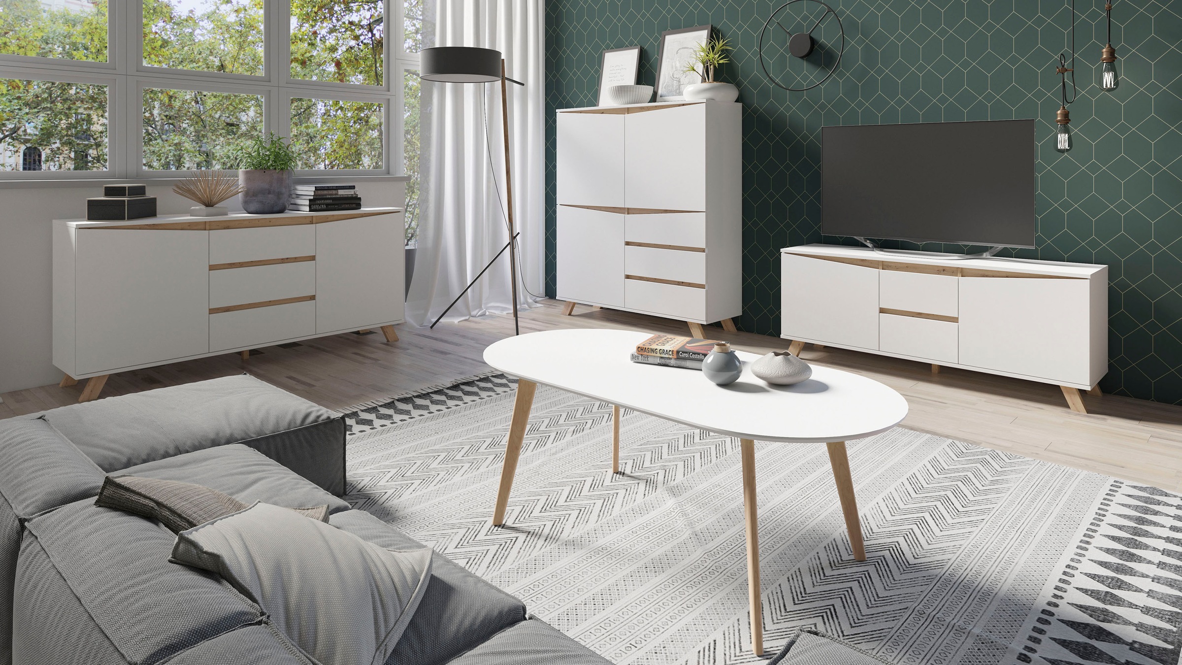 Image of Homexperts Couchtisch »Madlina«, ovale Tischpatte in weiss-matt, Masse (B/T/H) ca. 120/60/45 cm bei Ackermann Versand Schweiz