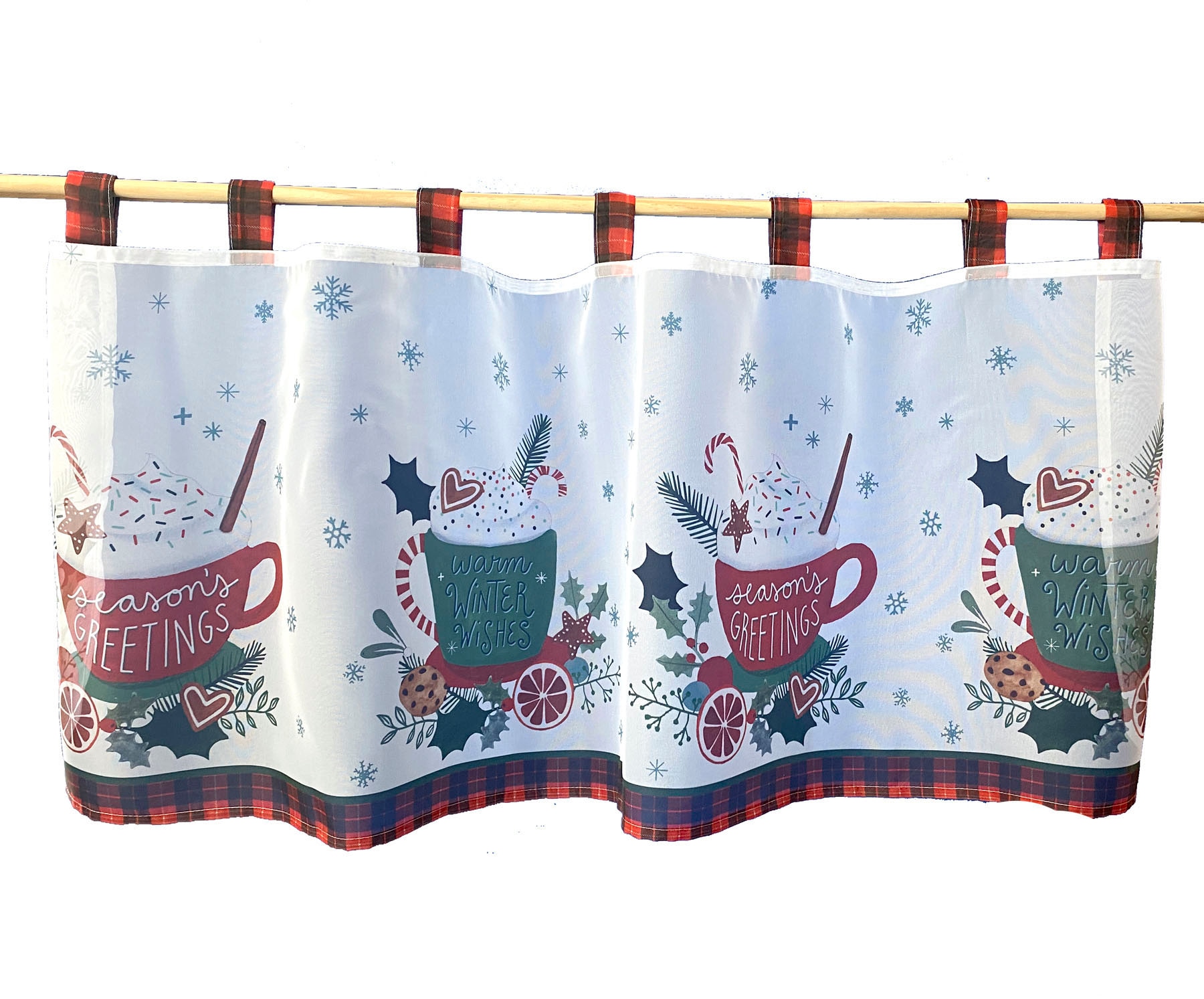 Image of Weckbrodt Scheibengardine "Seasons Greetings" Schlaufen 1 Stk. tlg. Bistro, Voile, Bordüre, Weihnachten, HxB 45x120cm, Gardine, Store
