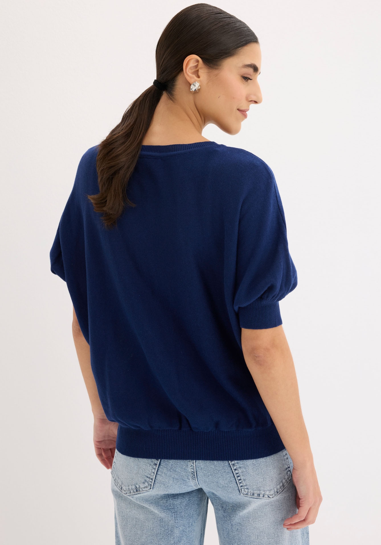 bonprix Pull en tricot en mélange de coton, col rond, coupe confortable
