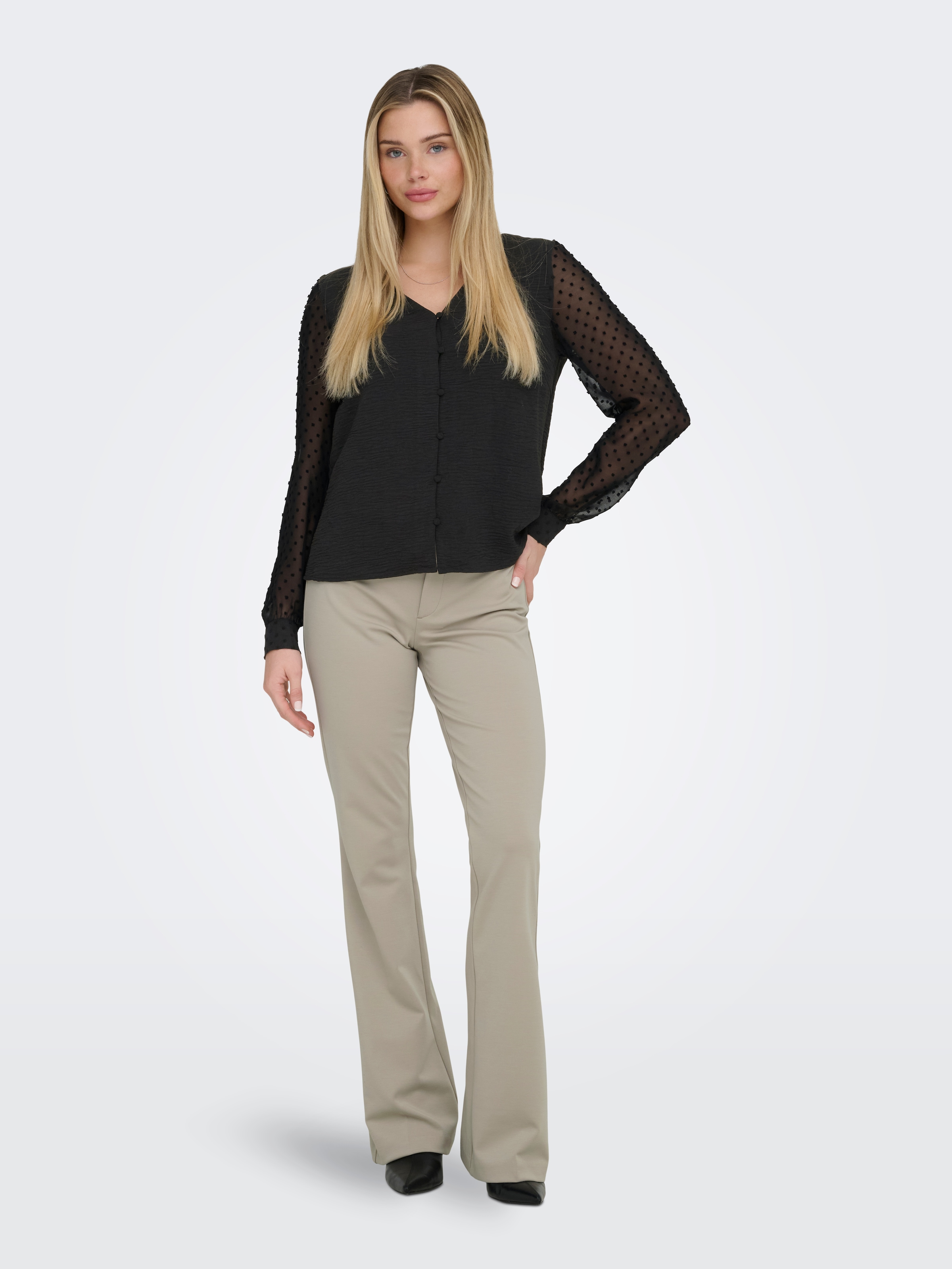 ONLY Langarmbluse »ONLRHODES METTE L/S DOBBY VNECK TOP WVN« Strukturiertes Material , V-Ausschnitt