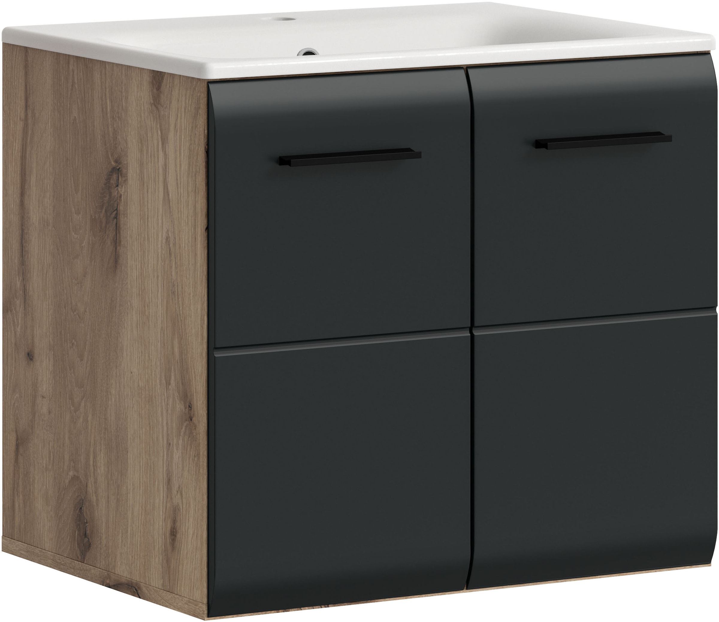 Image of welltime Waschbeckenunterschrank 2 Stk. tlg. Florenz, Waschtisch inkl. Waschbecken, Nox Oak NB, 60 cm breit