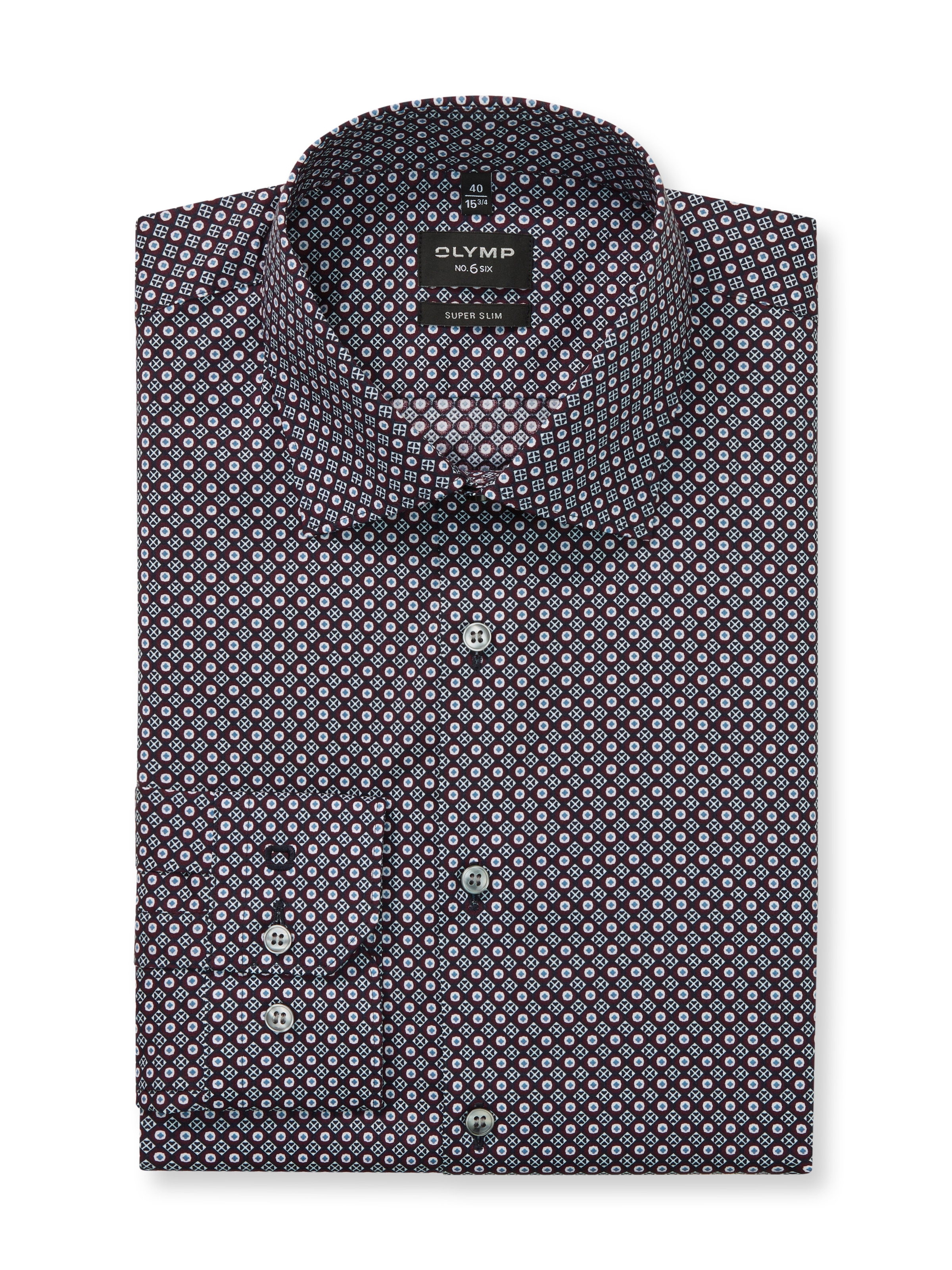 OLYMP Langarmhemd »No 6 six«, super slim, gemustert, Businesshemd, Modern Kentkragen
