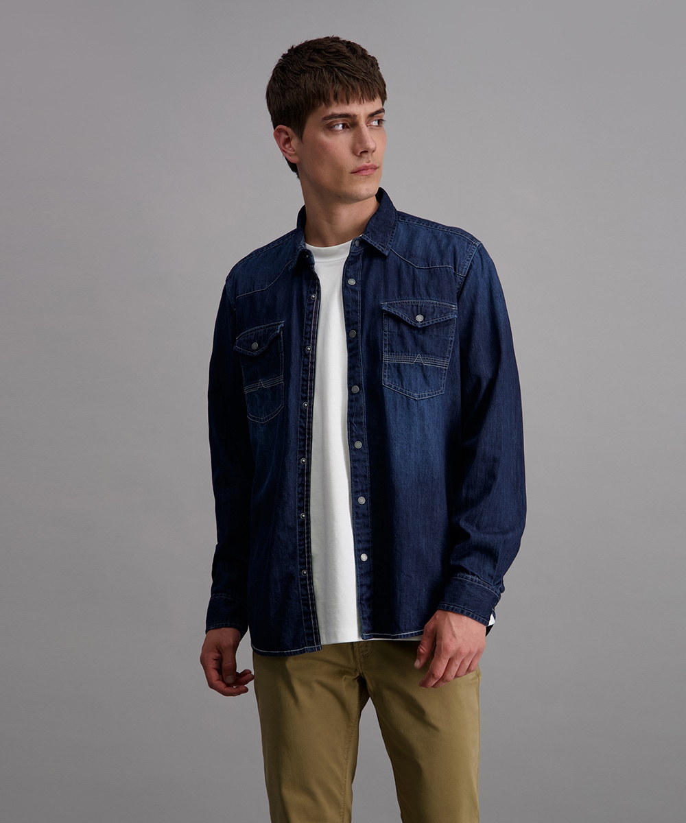 Image of Pioneer Authentic Jeans Jeanshemd mit abgerundetem Saum