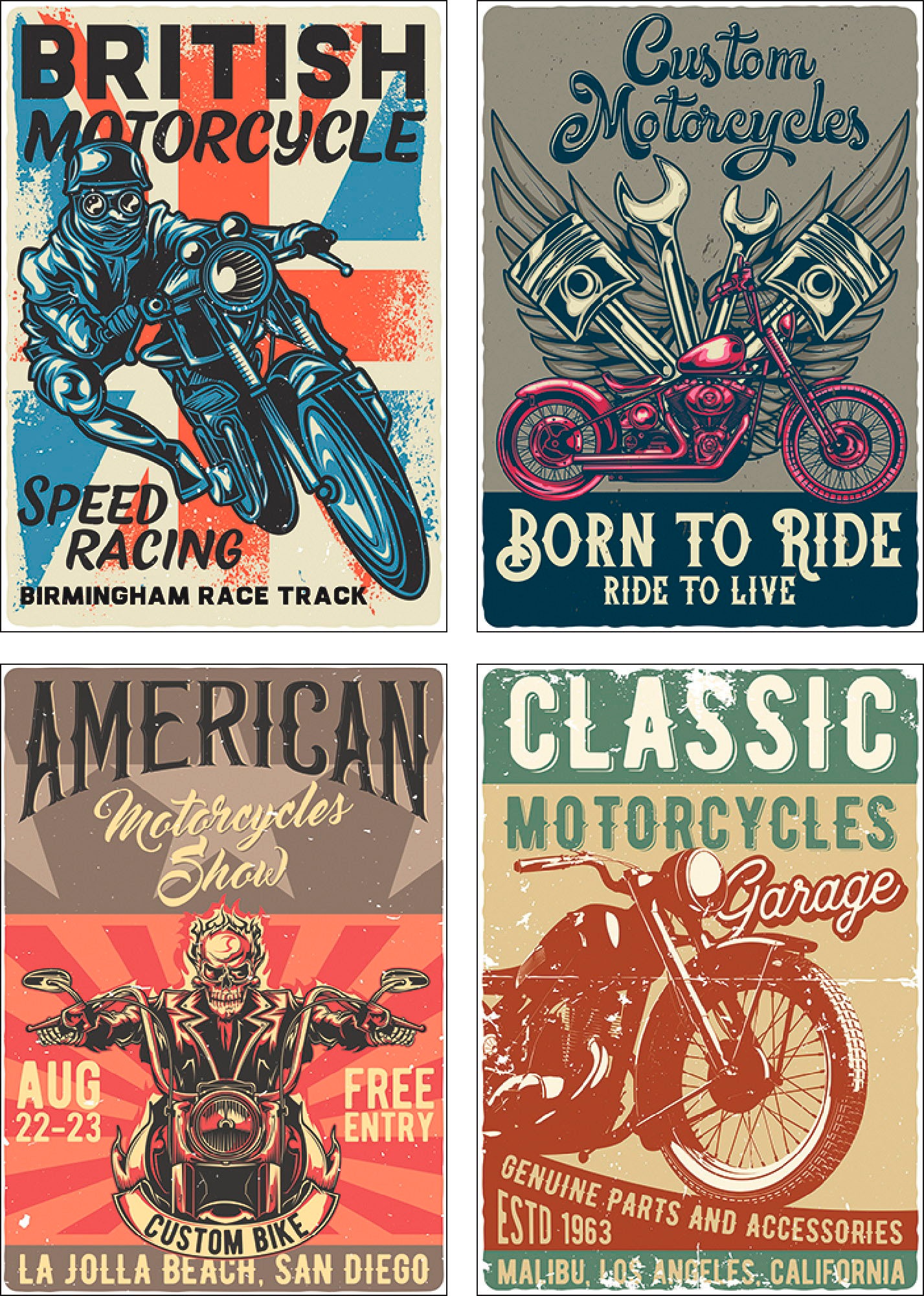 Image of Artland Poster »Born to ride Totenkopf Motorradfahrer«, Sprüche & Texte, (4 St.), Poster, Wandbild, Bild, Wandposter bei Ackermann Versand Schweiz