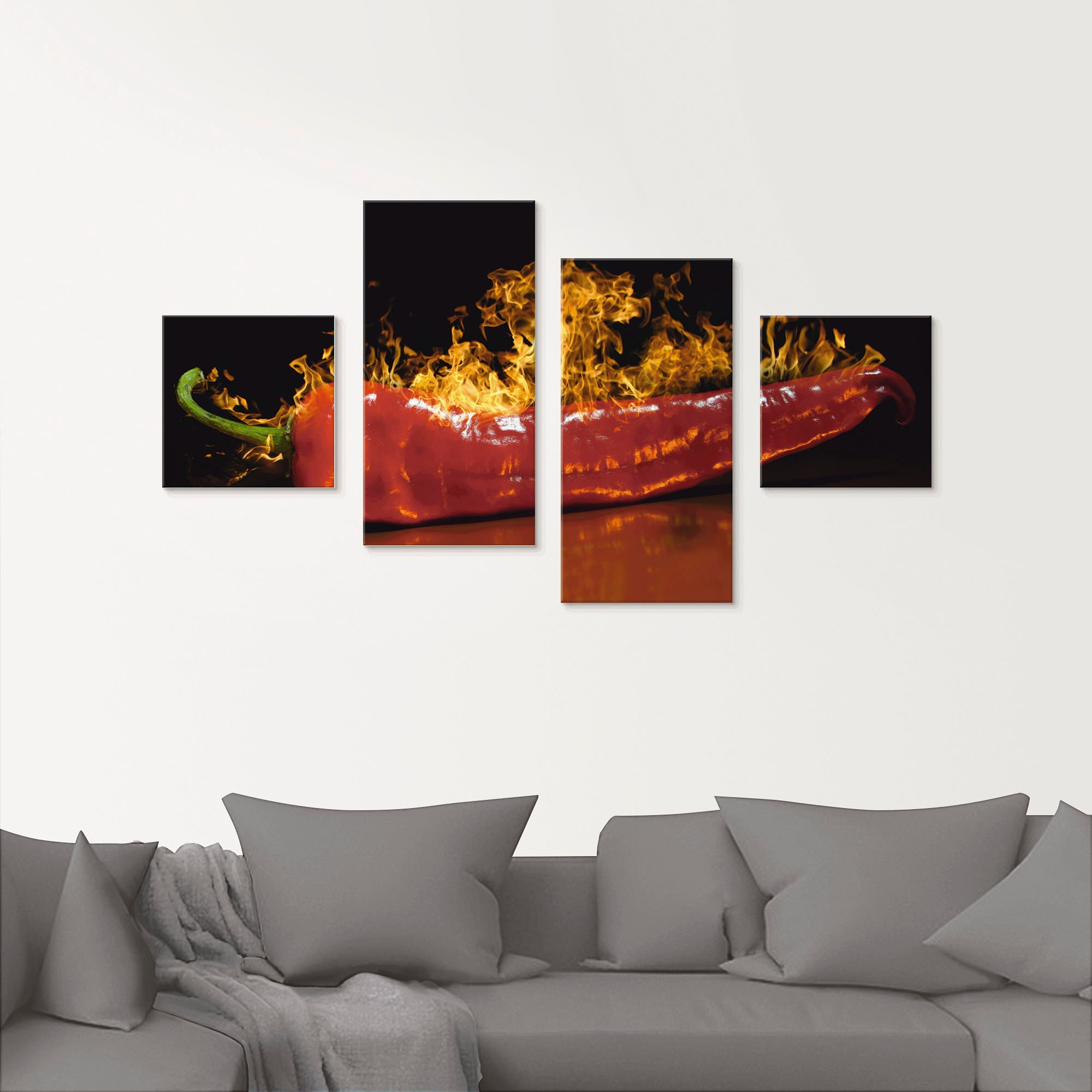 Artland Glasbild »Roter scharfer Chilipfeffer«, Lebensmittel, (4 St.), in verschiedenen Grössen