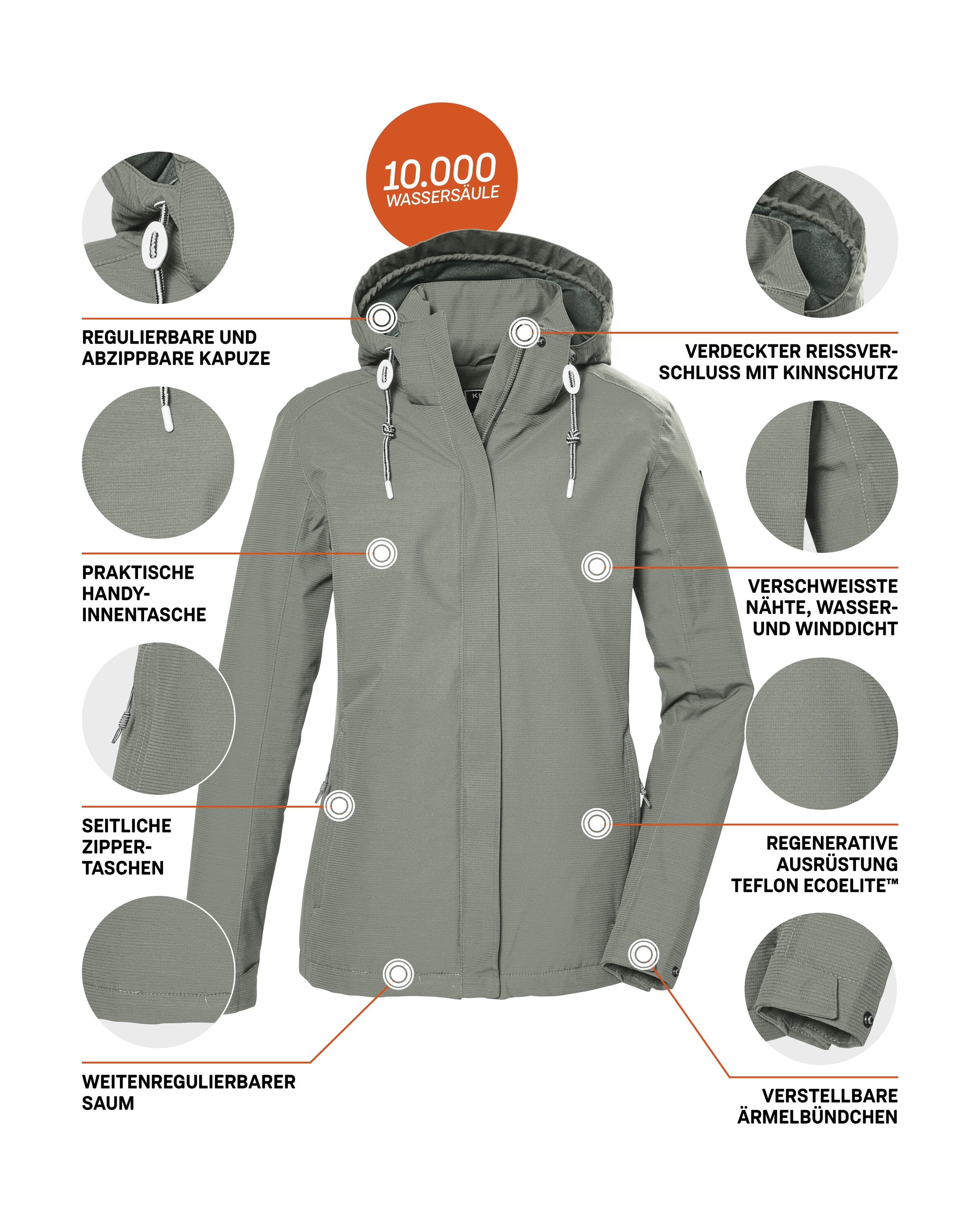 Killtec Veste d'extérieur »KOS 61 WMN JCKT« Veste fonctionnelle : étanche, coupe-vent, respirante, capuche amovible