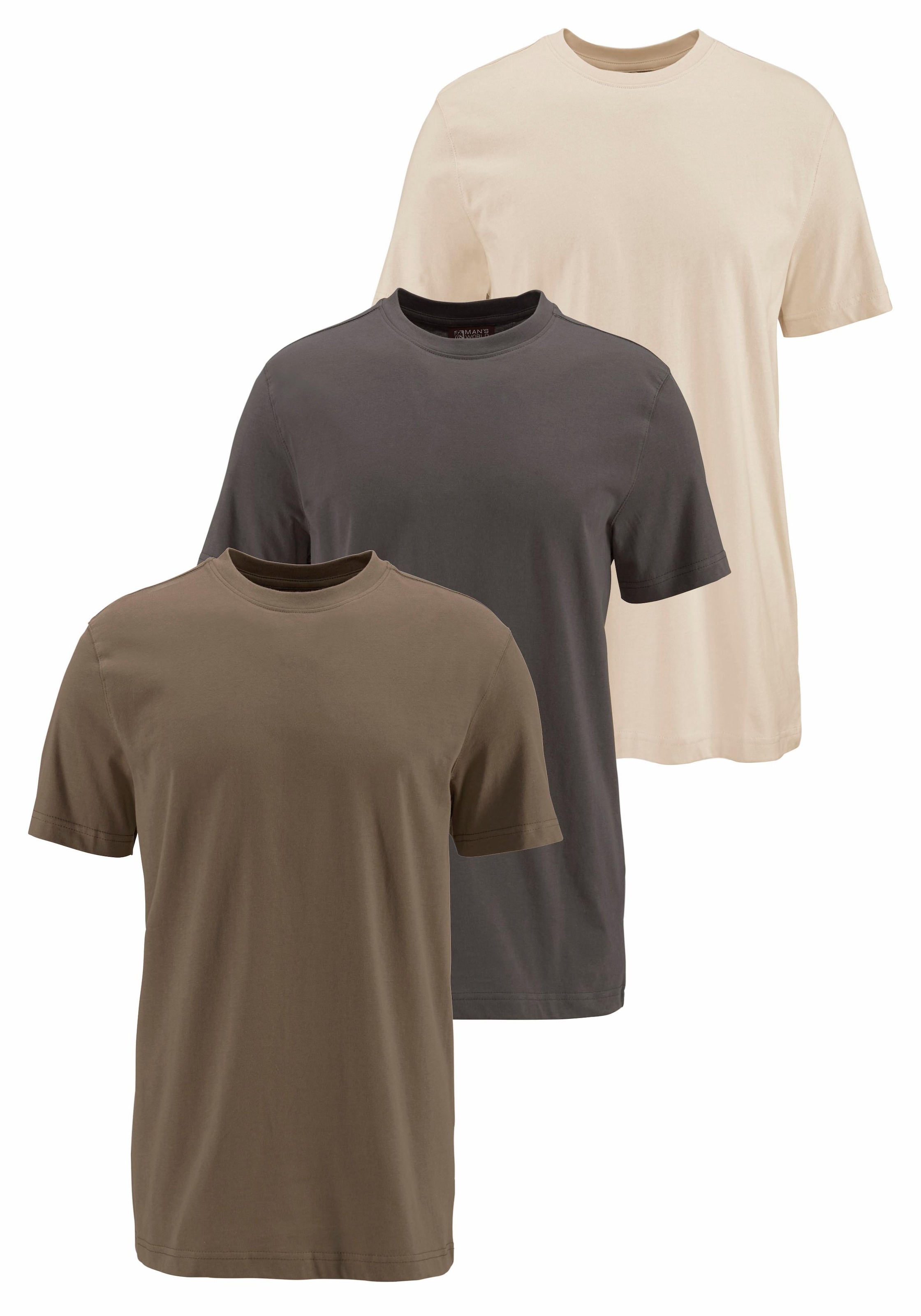 Man's World T-Shirt, Kurzarm, unifarben, Rundhals, aus Baumwolle, im 3er-Pack