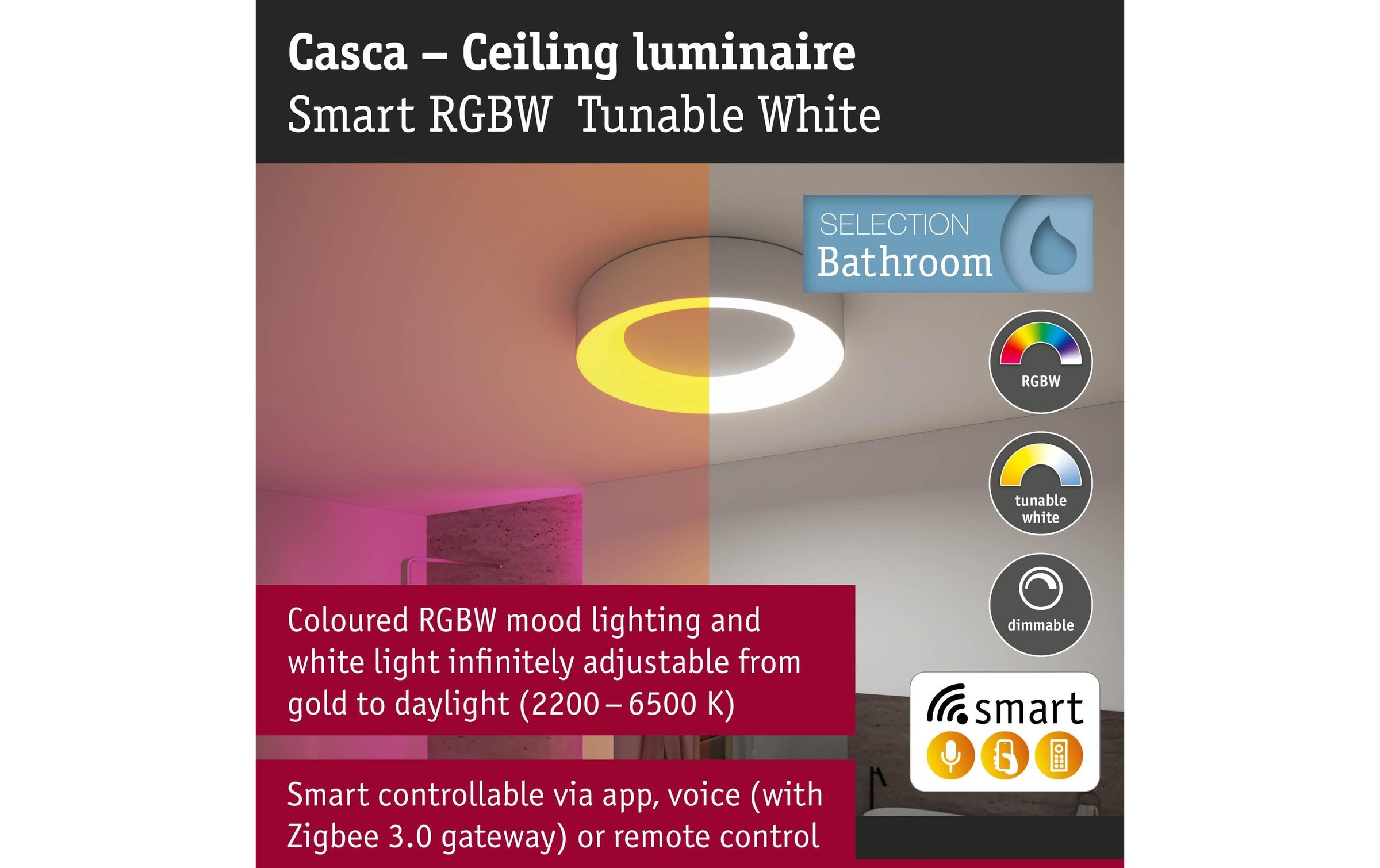 Paulmann Deckenleuchte »Deckenleuchte Casca IP44, Alu matt« LED-Modul RGB | warmweiss - kaltweiss