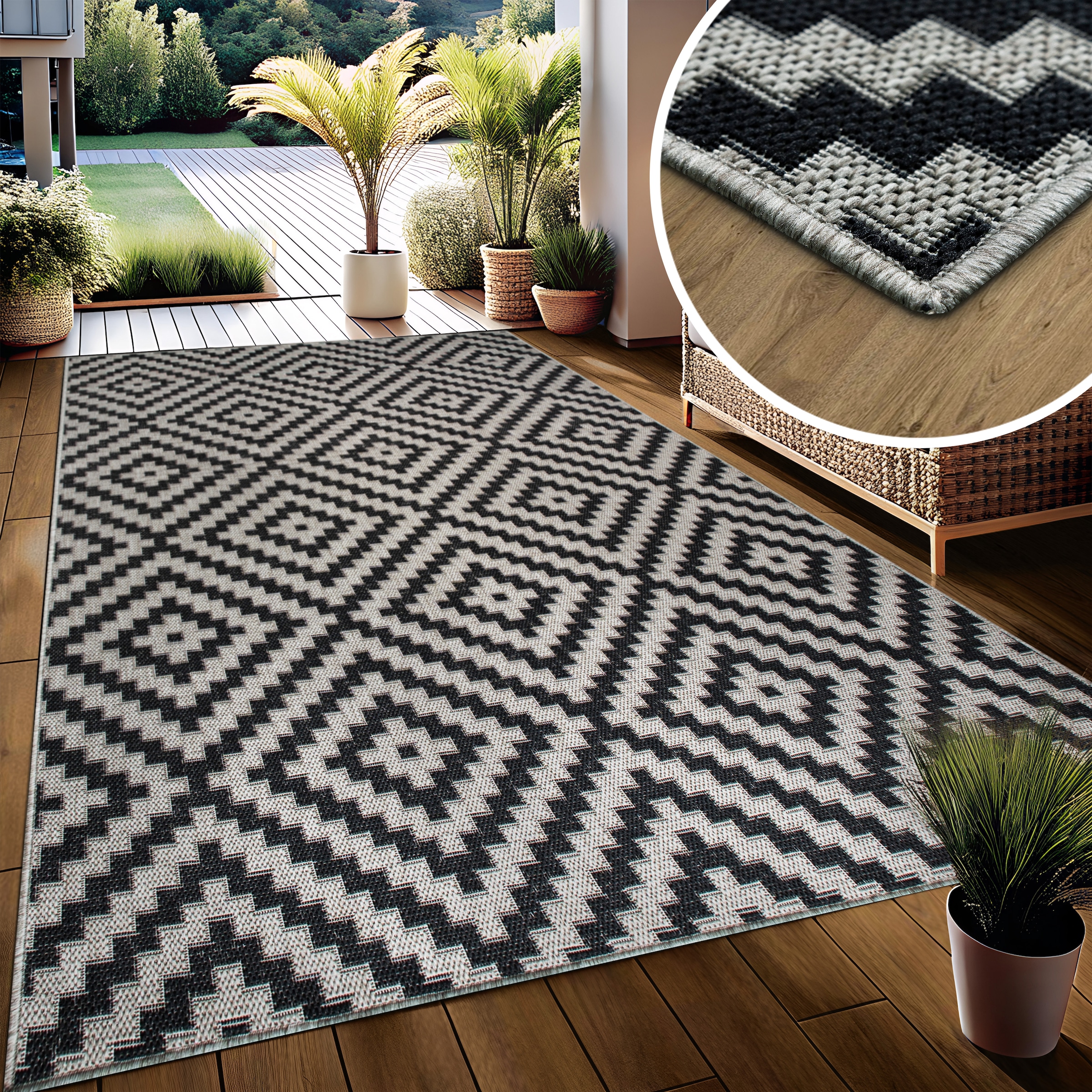 my home Teppich »Cordoba auch als Läufer erhältlich« rechteckig 3 mm Höhe In- und Outdoor geeignet, Sisal-Optik, Wetterfest & UV-beständig, Boho