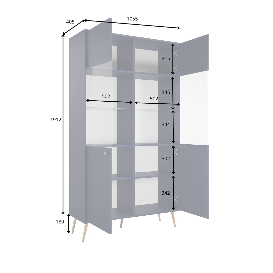 Home affaire Vitrine »ROMILDA Glasvitrine mit viel Stauraum, Masse B/T/H: 105/40/191 cm« Vitrinenschrank, Standvitrine mit 2 Türen, 10 Fächer