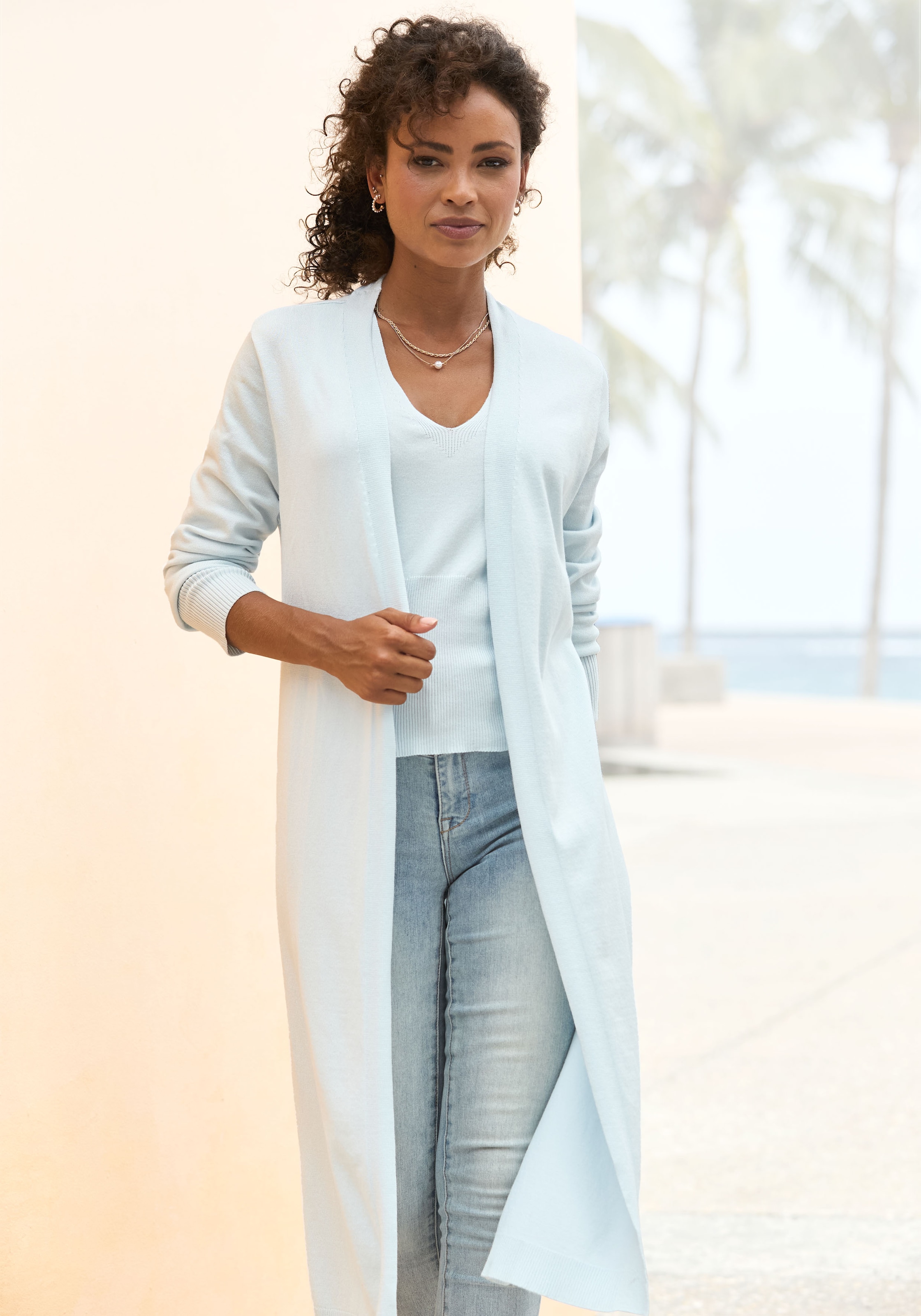 LASCANA Cardigan mit seitlichen Schlitzen, Longstrickjacke aus weichem Rippstrick