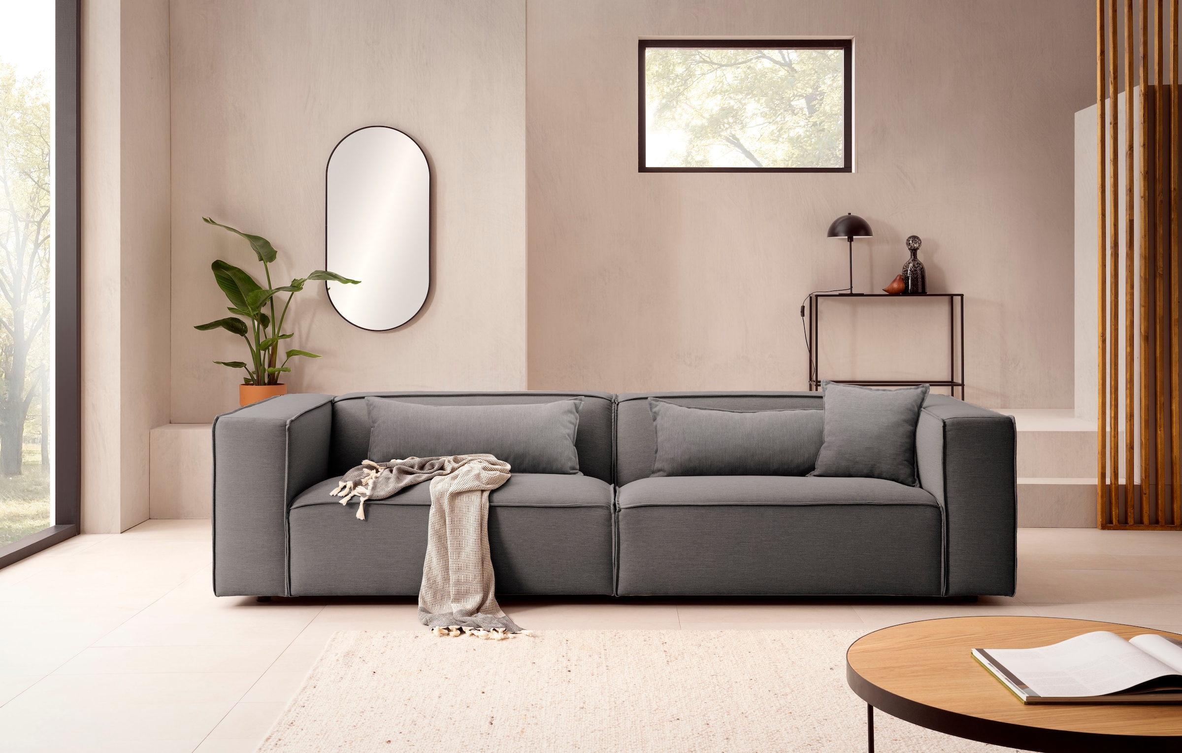 LeGer Home by Lena Gercke 3-places »PIARA, Couch mit Kedernaht, Sofa in Cord, Leinenoptik o. Strukturstoff« schwarze Füsse, bequemer Sitzkomfort