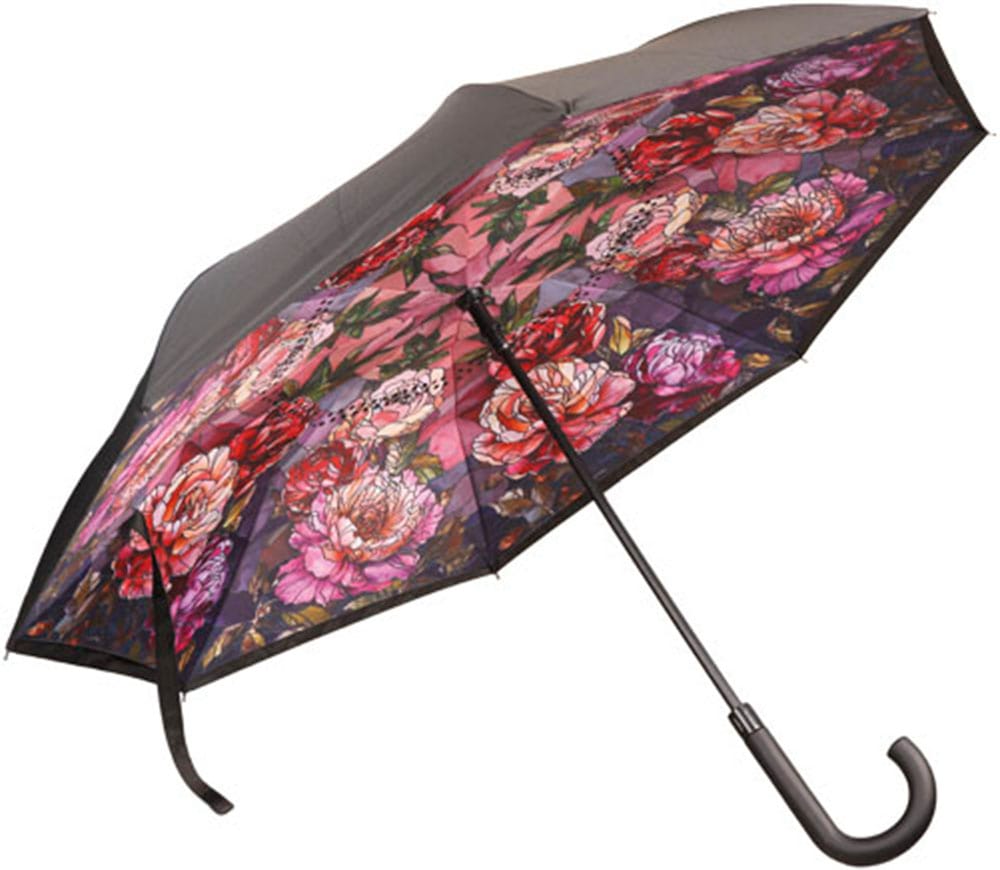 Image of Goebel Stockregenschirm "Louis Comfort Tiffany - Pfingstrosen" mit Upside/Down Öffnung
