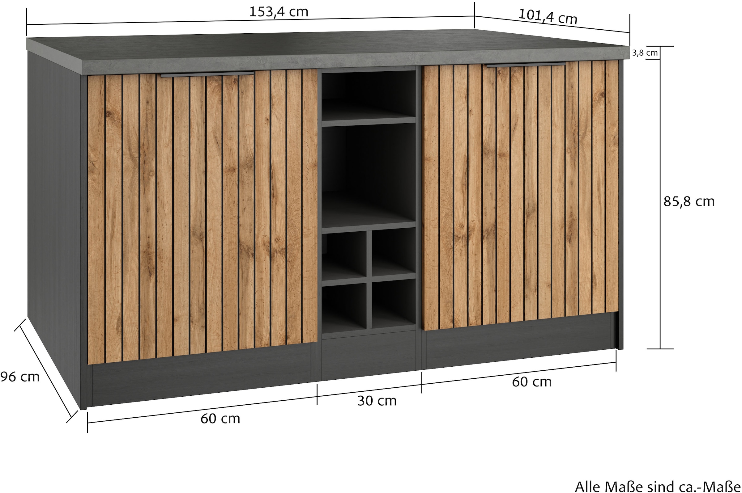 KOCHSTATION Kücheninsel »KS-Lagos« Kücheninsel 153/100 cm, mit höhenverstellbaren Möbelfüssen