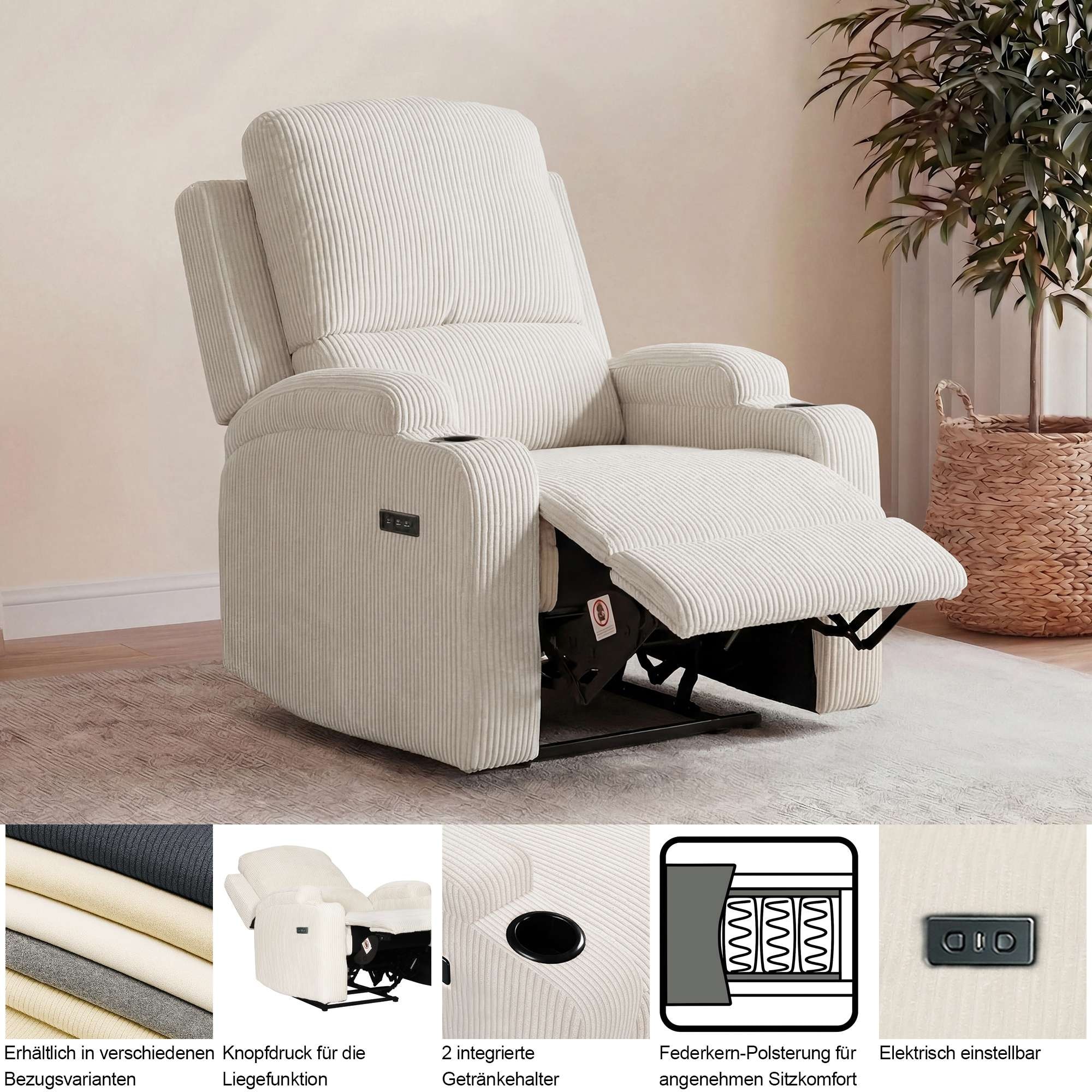GOODproduct Fauteuil de relaxation »NAPORI Lederoptik, Kinosessel, Multimedia-Sessel« Fauteuil TV avec fonction relaxation manuelle et électrique et porte-boisson
