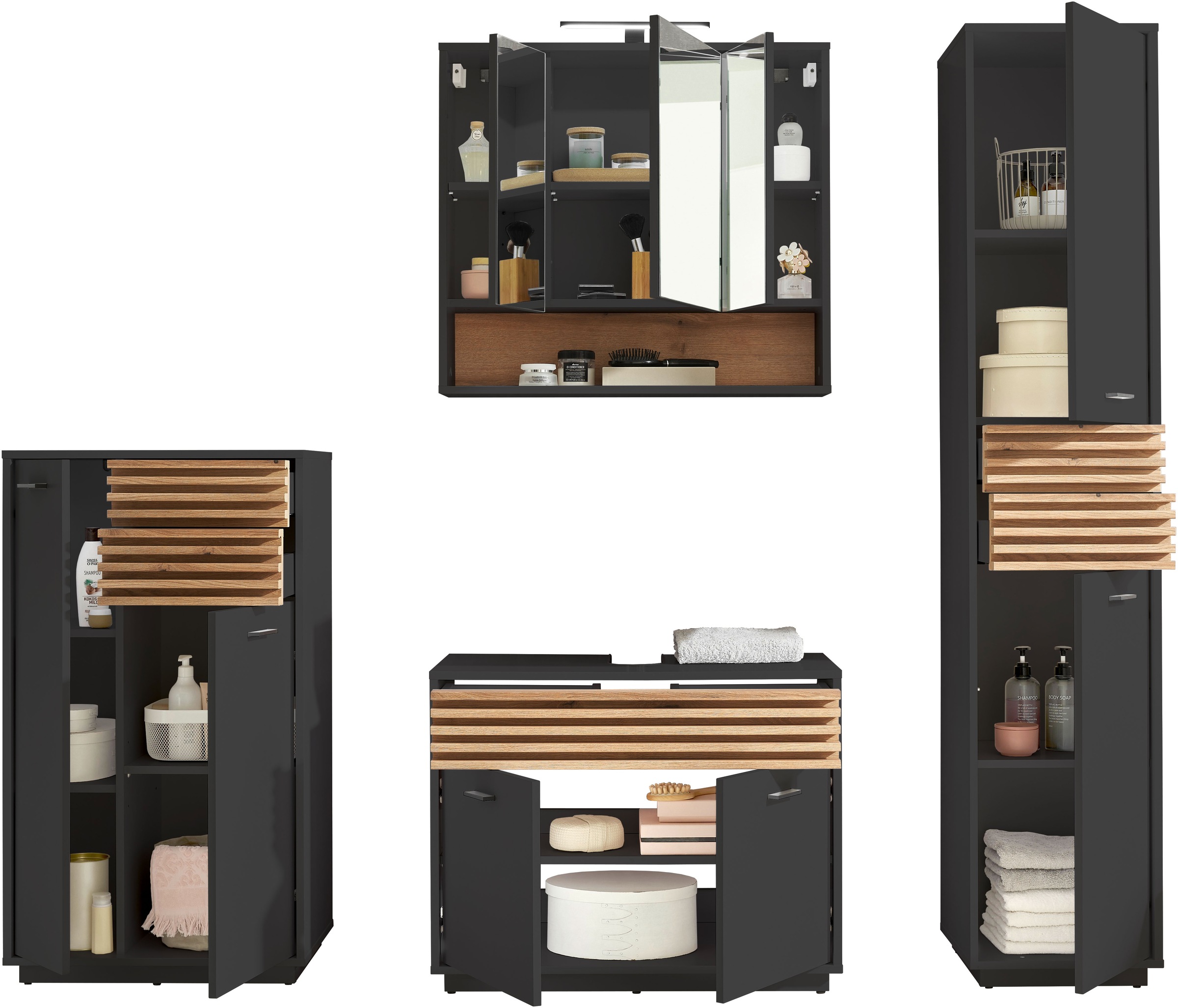 BASIC by Balculina Armoire sous lavabo »Liguria B/H/T 80x64x40 cm« 1 cuis tlg. Largeur 80cm, tiroir sous plan, FSC-Mix 70%