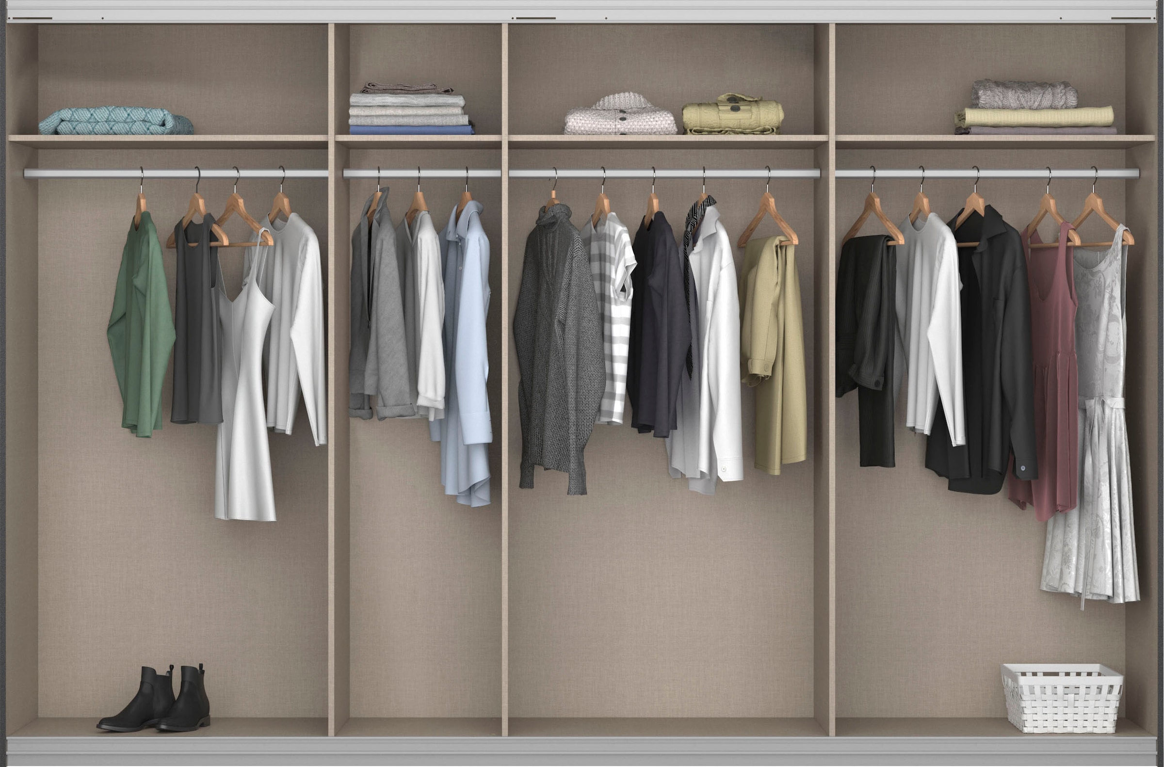 rauch Armoire à portes coulissantes »Kleiderschrank Schrank Garderobe Wäscheschrank Ankleide SYNCRONO« Mitteltüren öffnen parallel, Breiten 271/316/361 cm Höhen 211/230 cm,  Mitteltüren mit praktischer Synchron-Öffnung MADE IN GERMANY