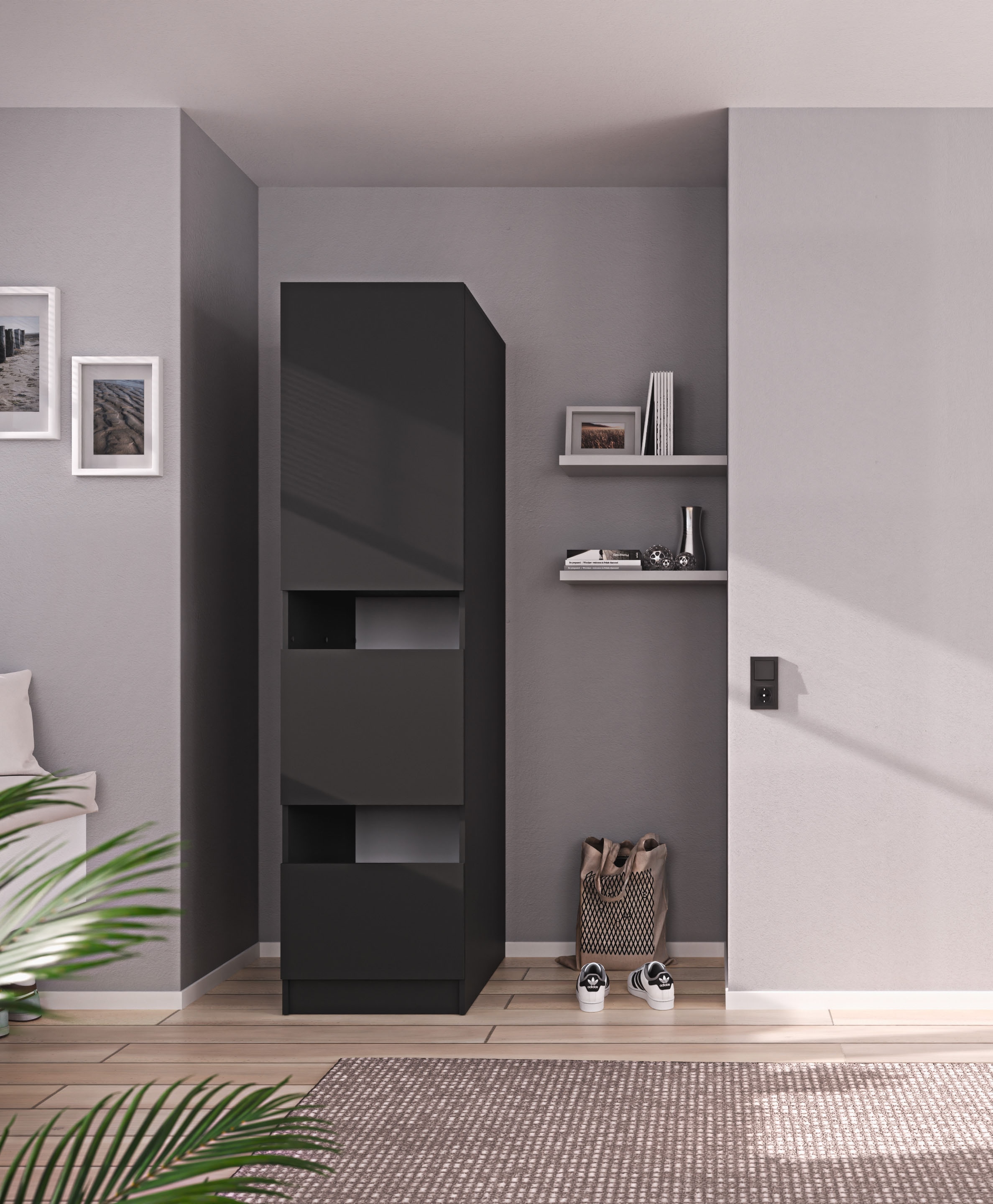 BASIC by Balculina Armoire à linge »Washhome B/T/H 50x200x68 cm« 1 cuis tlg. Largeur 50cm, pieds métalliques réglables en hauteur