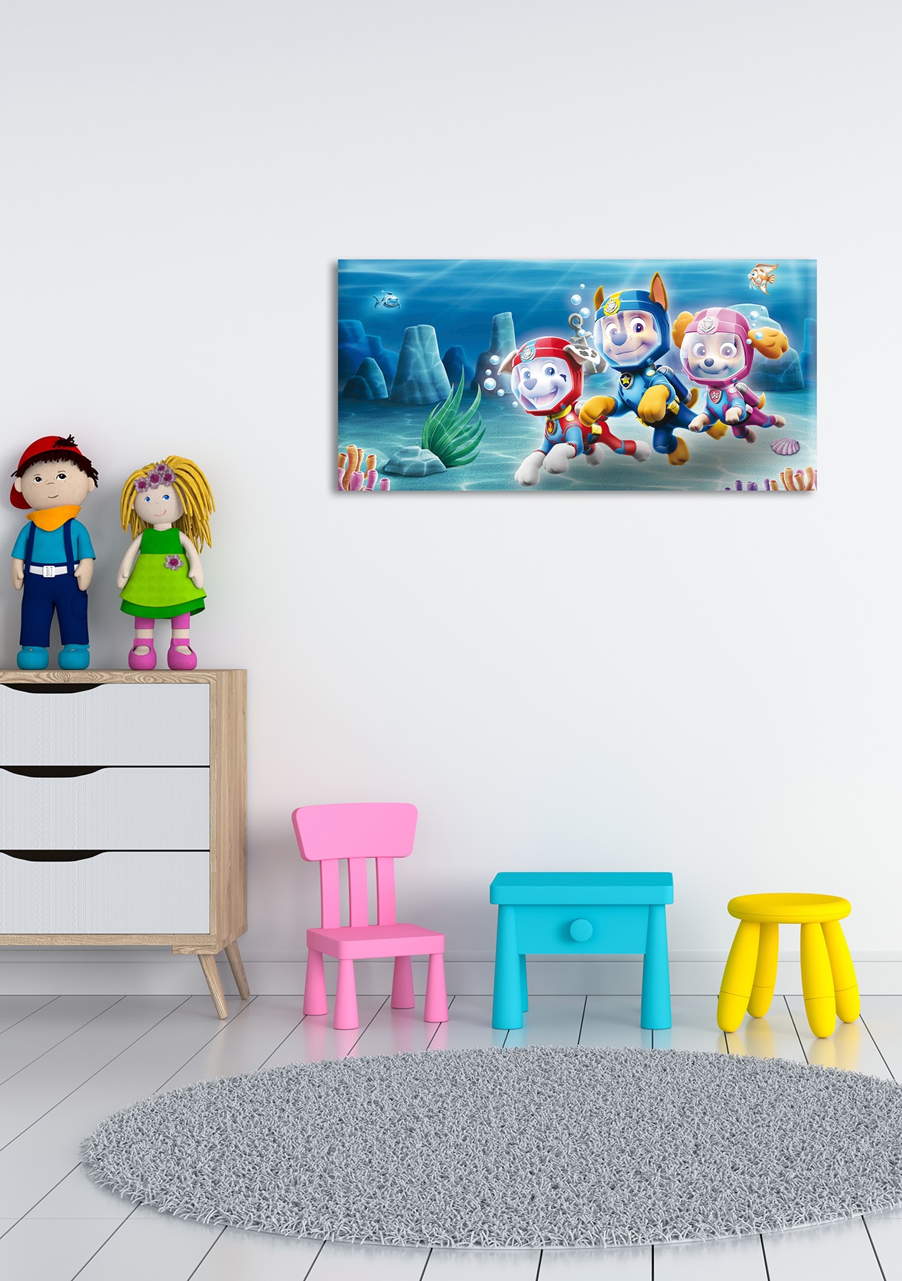Bönninghoff Tableau sur toile »Wandbild PAW PATROL – SEA 33x70 cm – Leinwandbild Keilrahmen Deko« Chiens | Monde sous-marin | Paw Patrol 1 cuis tlg. tendu sur châssis