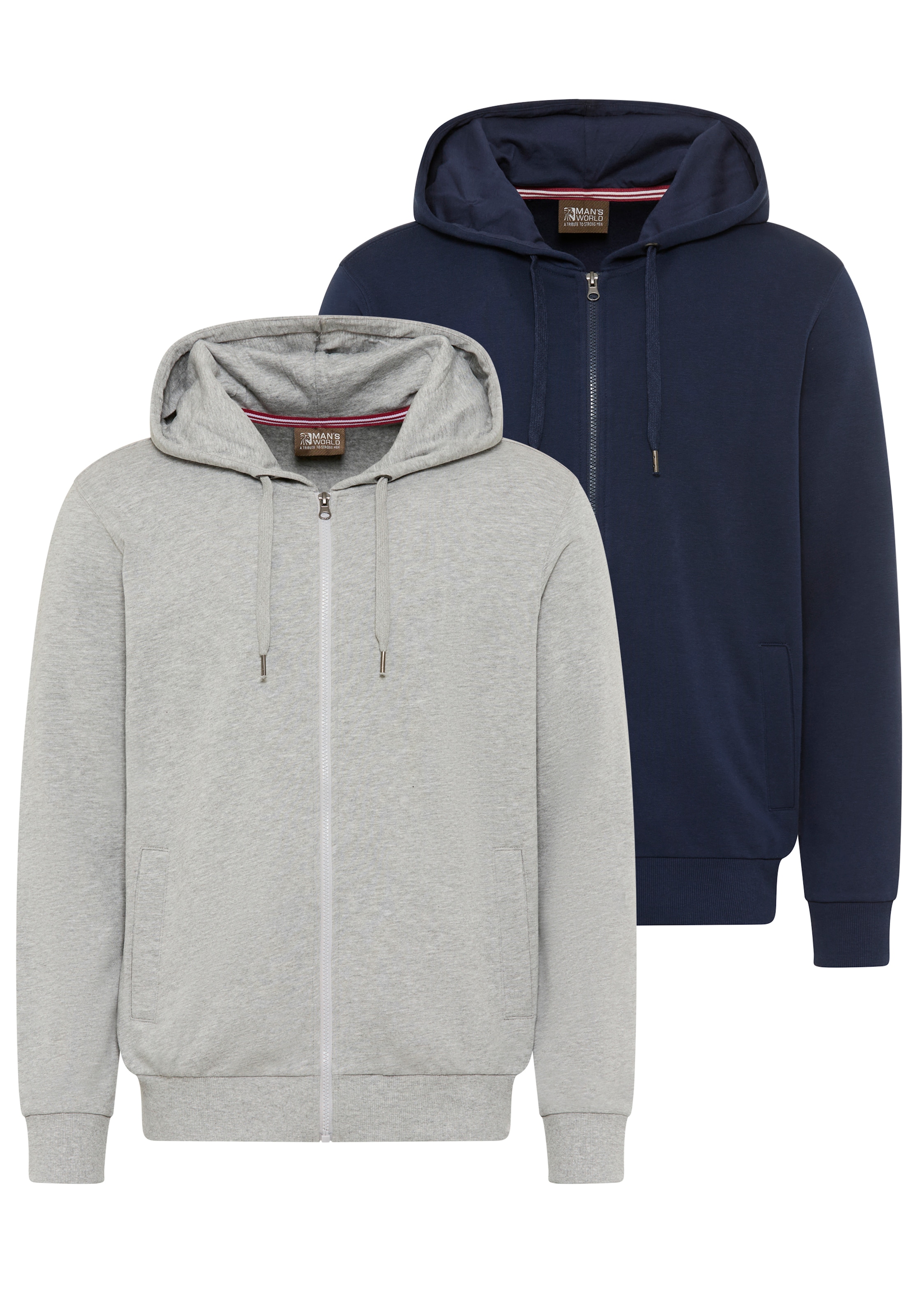 Image of Mans World Sweatjacke Spar-Set, 2 tlg. mit Kapuze und Kordelzug, aus angerauter Sweatware