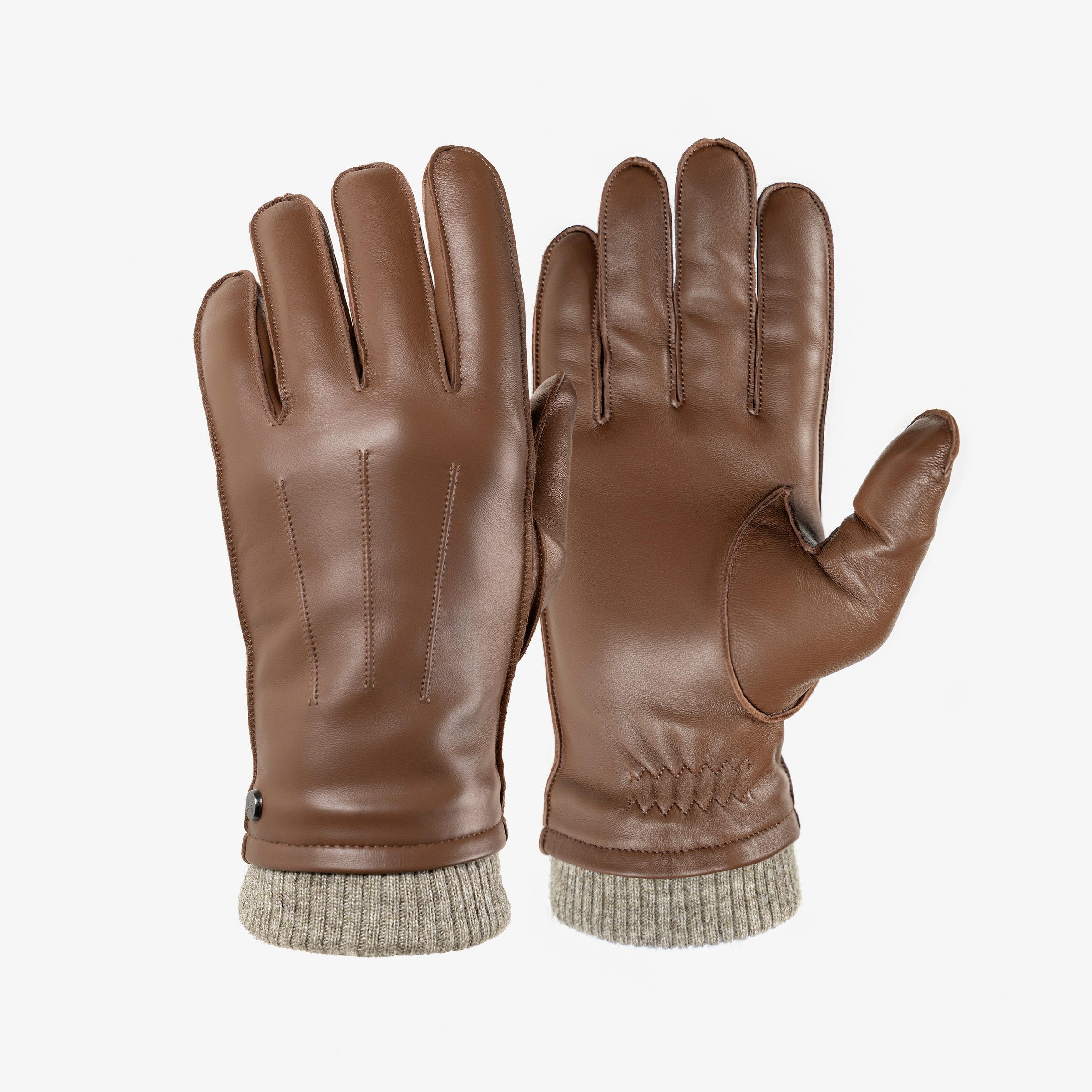 Image of PEARLWOOD Lederhandschuhe "JACKSON" Strickbündchen, dekorative Ziernähte, weiches Fleecefutter
